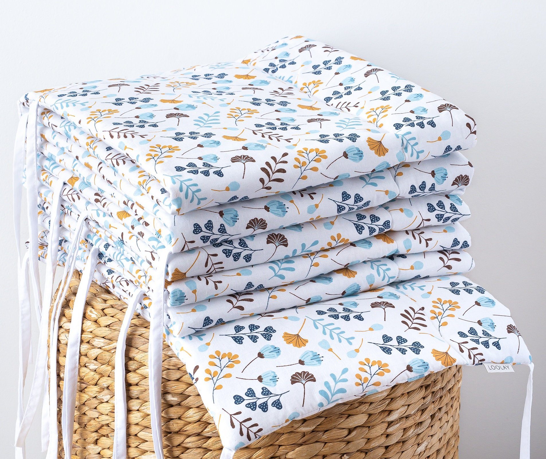 Loolay Bettnestchen PREMIERE! Blumenwiese BLAU Bettumrandung 420, 360, 210, 180 x30cm, (Babynestchen Bettsprossen Kopfschutz Babyausstattung Türkis Blumen BABYN – Bild 3 von 5