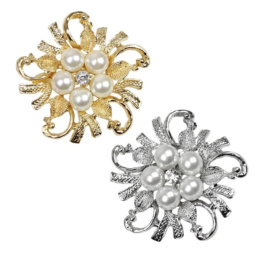 Broschen Set Damen Brosche in Blumenkranz Form mit Kunststoffperlen