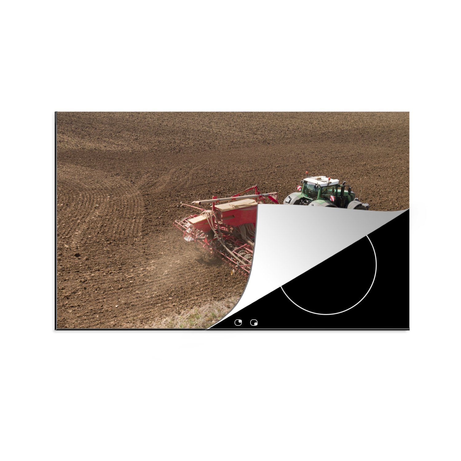 MuchoWow Herdblende-/Abdeckplatte Aussaat des Landes mit dem Traktor, Vinyl, (1 tlg), 83x51 cm, Ceranfeldabdeckung, Arbeitsplatte für küche