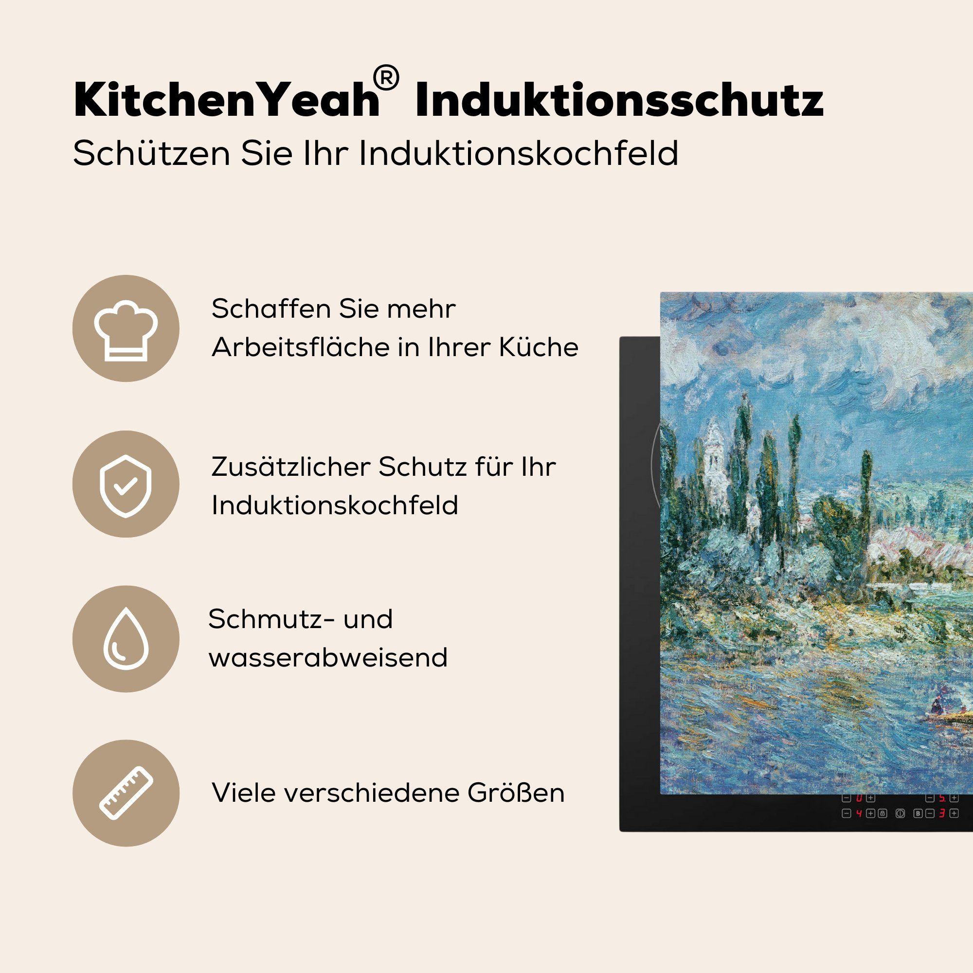 Vinyl, Gewitter für tlg), küche (1 Claude - Ceranfeldabdeckung, Arbeitsplatte Herdblende-/Abdeckplatte cm, MuchoWow 78x78 Monet, mit Landschaft