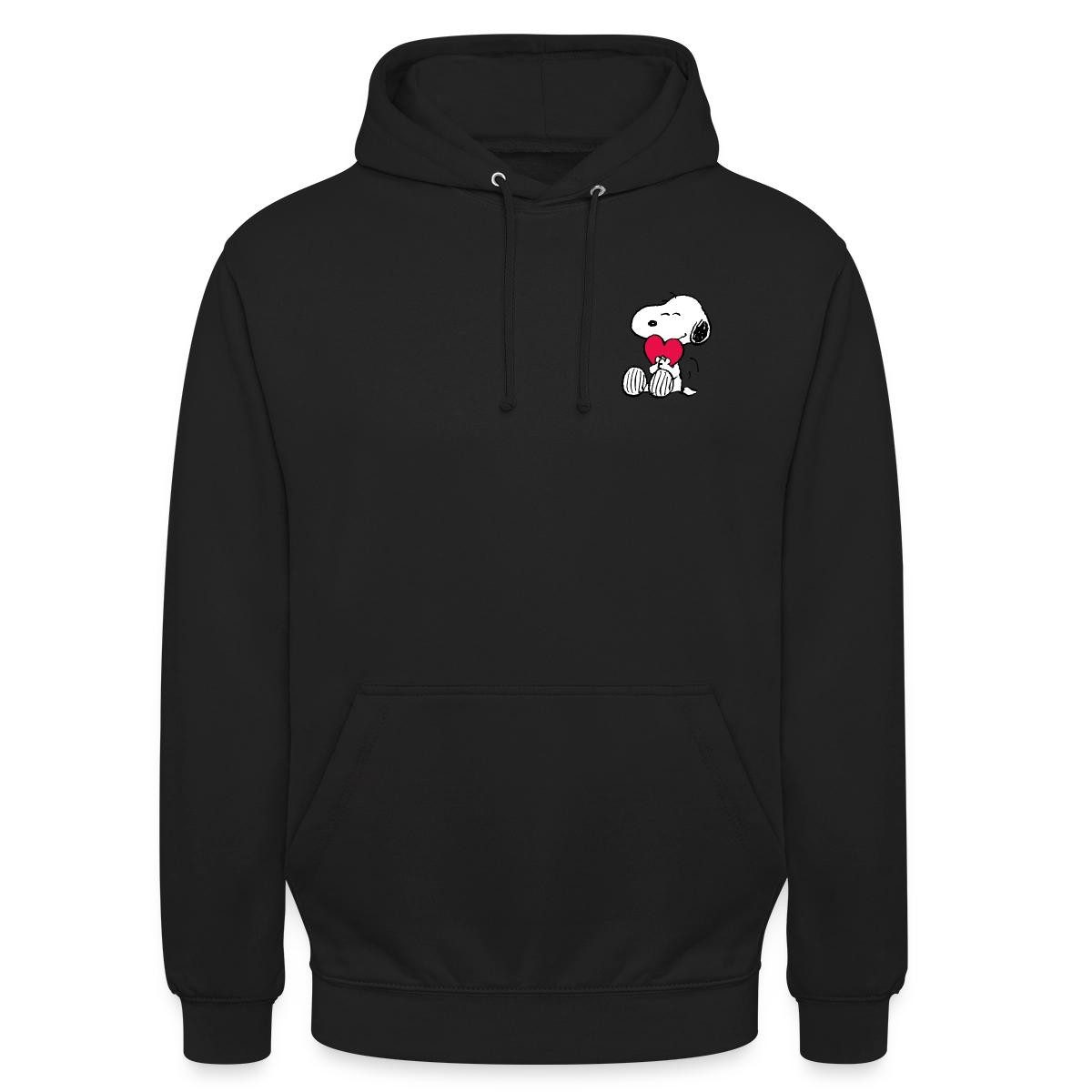 Spreadshirt Hoodie Peanuts Snoopy mit Herz Brustmotiv Unisex Hoodie (1-tlg) Unisex-Schnitt: Sitzt bei Männern körpernah, bei Frauen weit