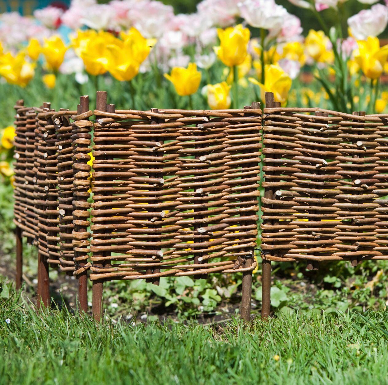 Windhager Beetumrandung aus geflochtener Weide für Blumen- und Gemüsebeete, LxH: 100x36 cm, flexible Beeteinfassung 5-tlg., dekorative Abgrenzung, 100 x 35 cm