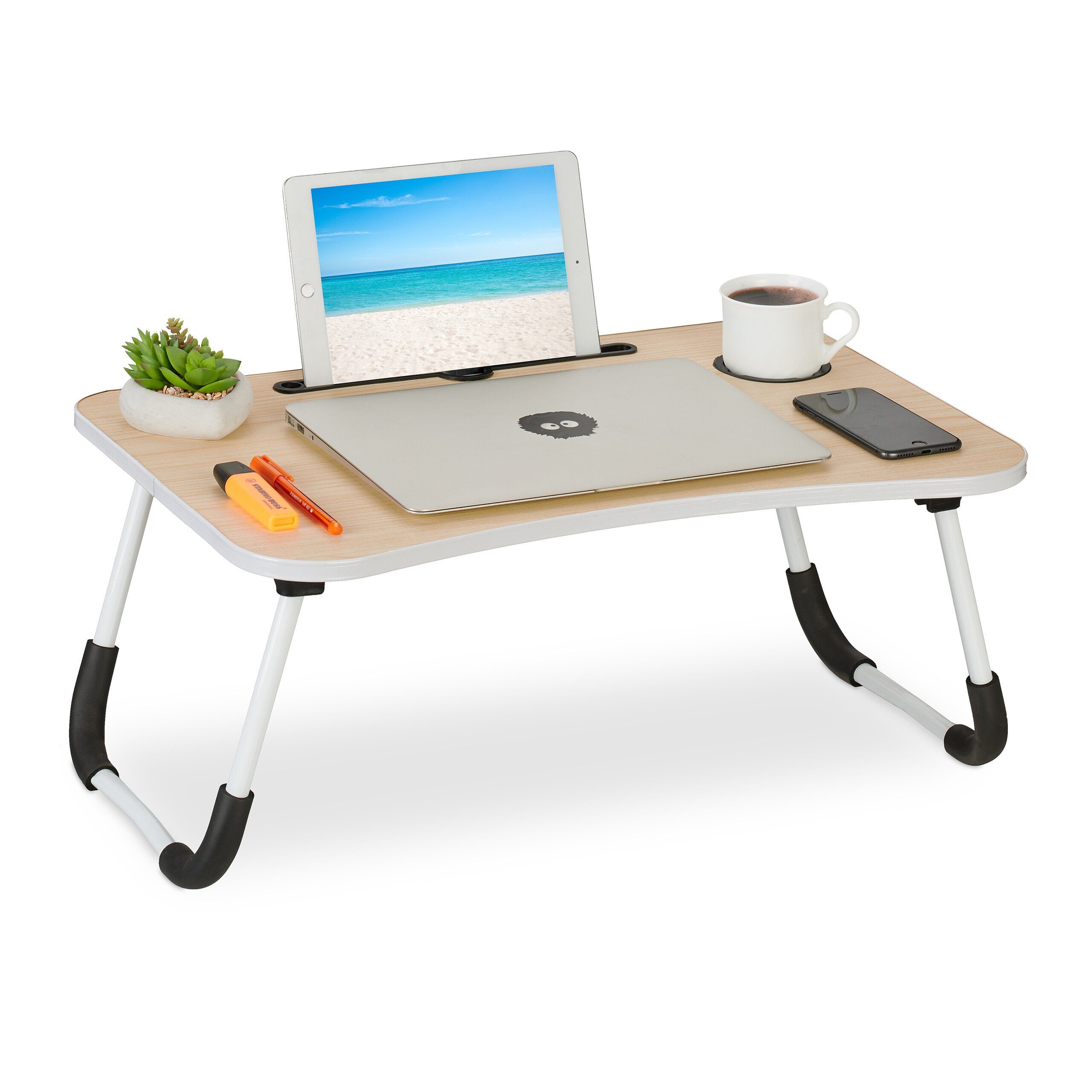 relaxdays Laptoptisch mit Tablet & Getränkehalt günstig online kaufen