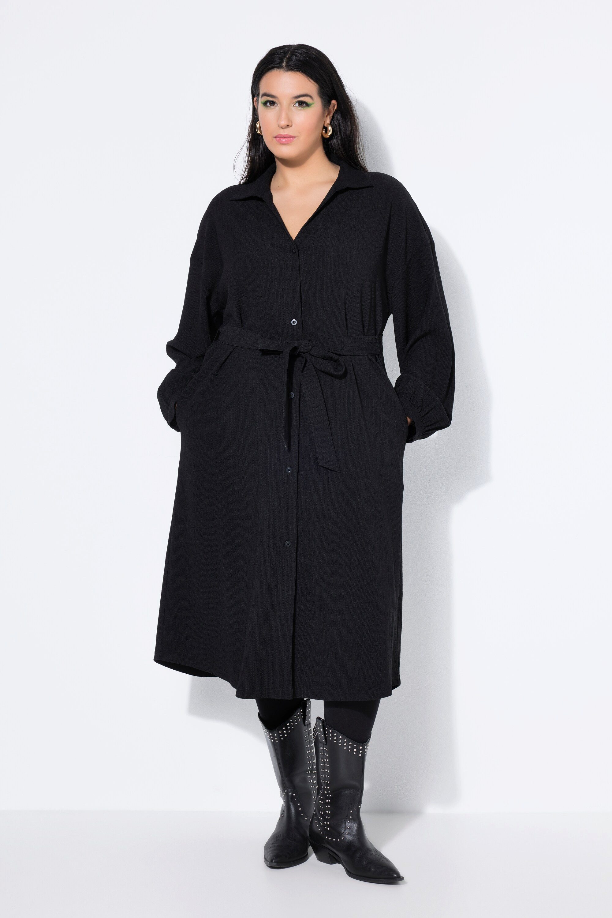 Studio Untold Midikleid Hemdblusenkleid A-Linie Hemdkragen Bindegürtel günstig online kaufen