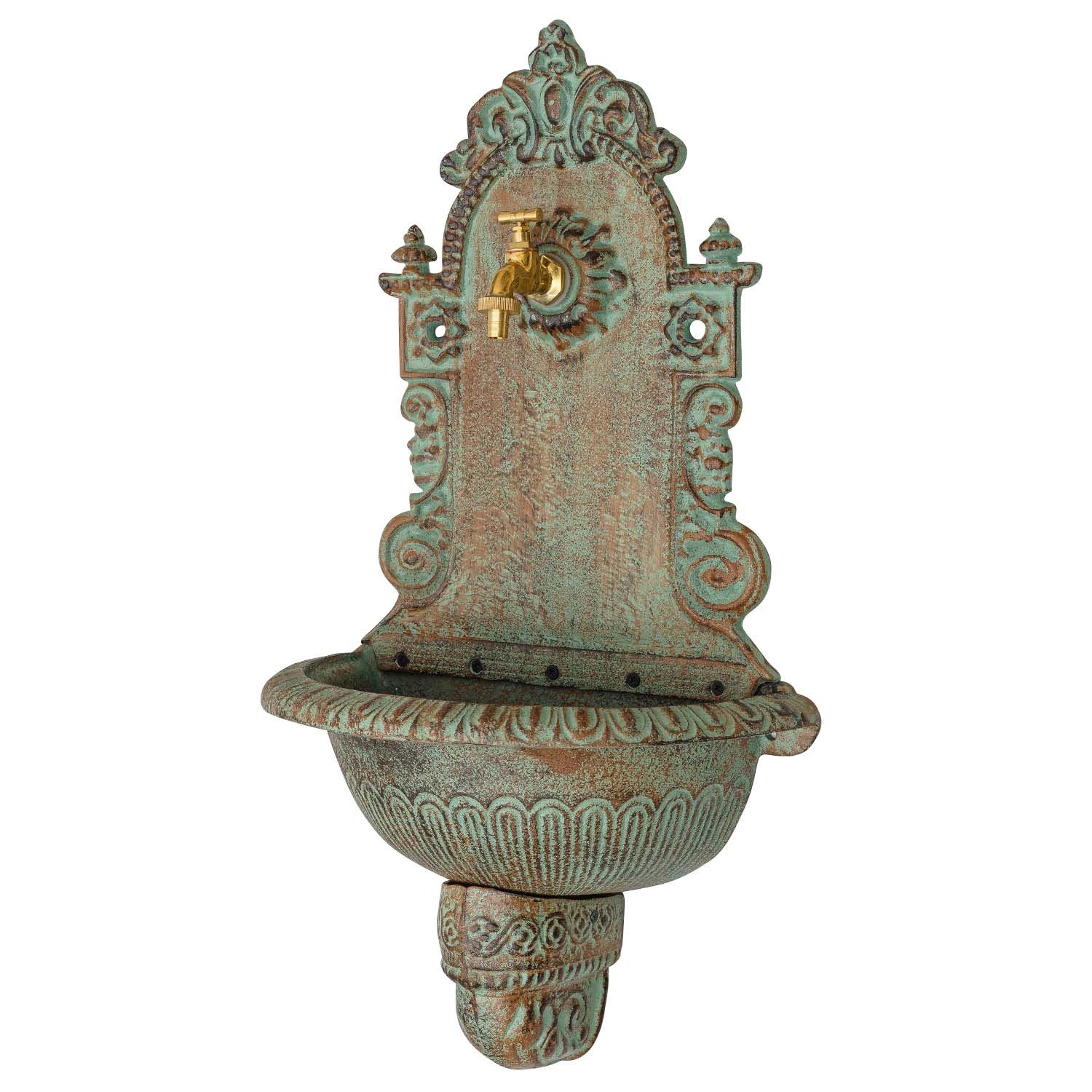 Aubaho Gartenbrunnen Waschbecken Wandbrunnen Brunnen Antik-Stil grün Garten Eisen 76cm