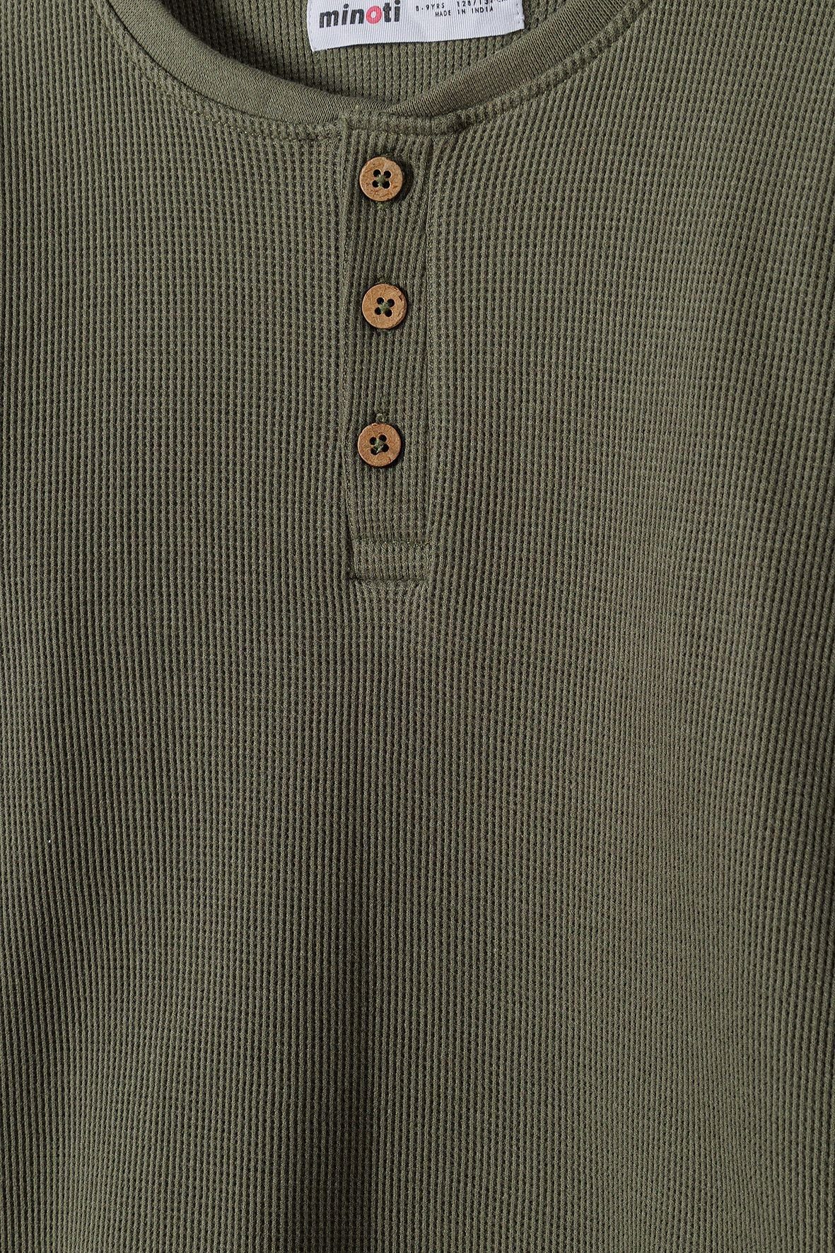 Langarmshirt MINOTI Grün (1y-14y) Waffel-Henley-T-Shirt