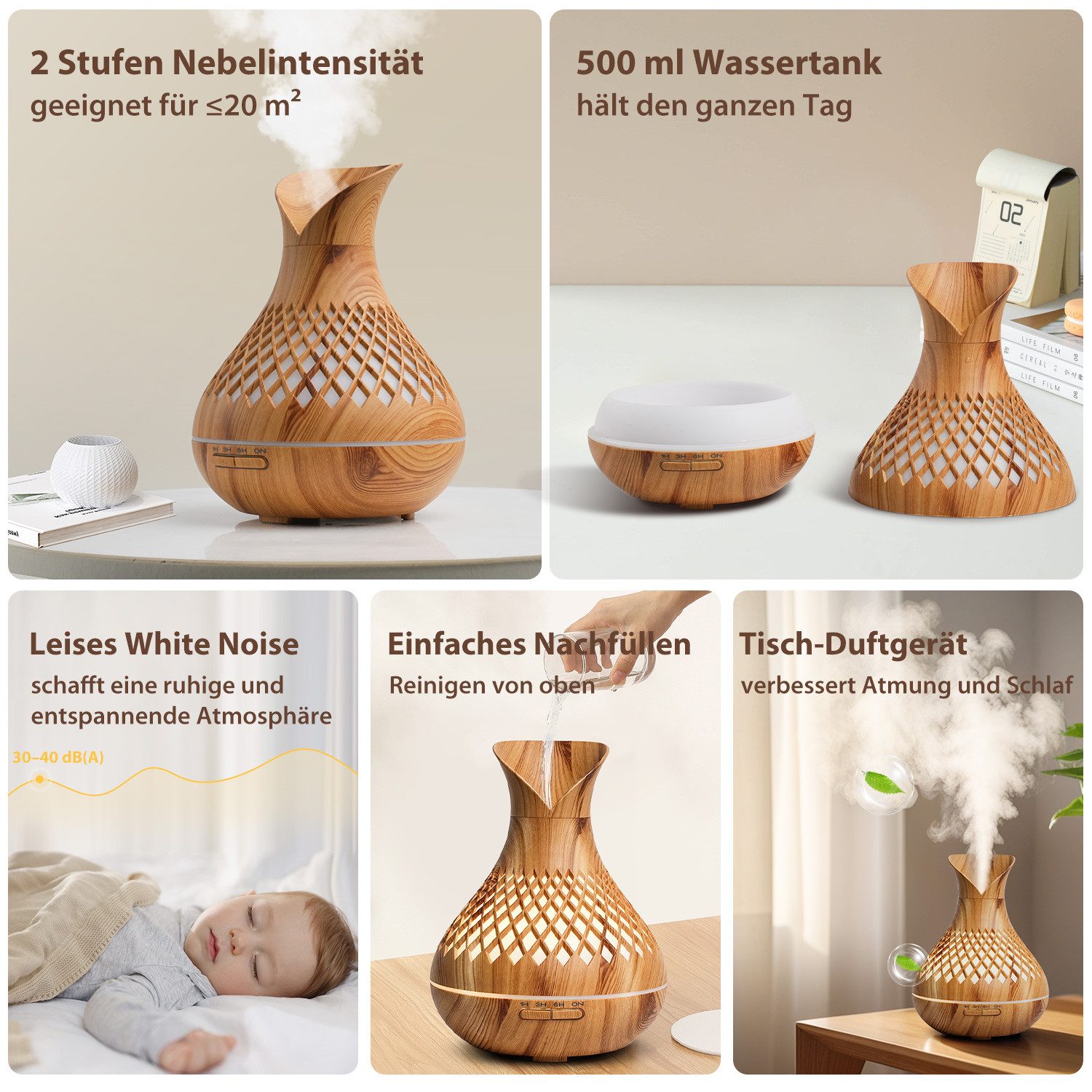KNKA Luftbefeuchter Aroma Diffuser Luftbefeuchter für Ätherische Öle mit Ti günstig online kaufen