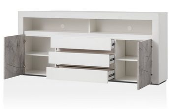 Furn.Design Sideboard Airen (Kommode in weiß oder Anthrazit, 200 x 85 cm), mit Marmor-Optik