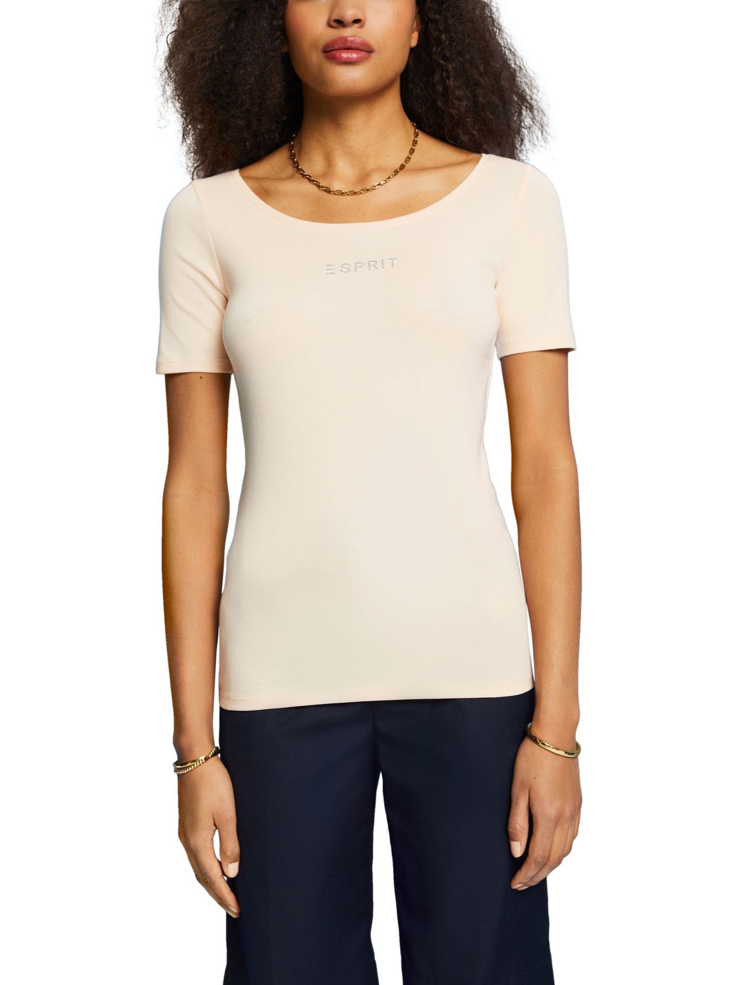 Esprit T-Shirt Jersey-T-Shirt mit Glitter-Logo (1-tlg) PEACH