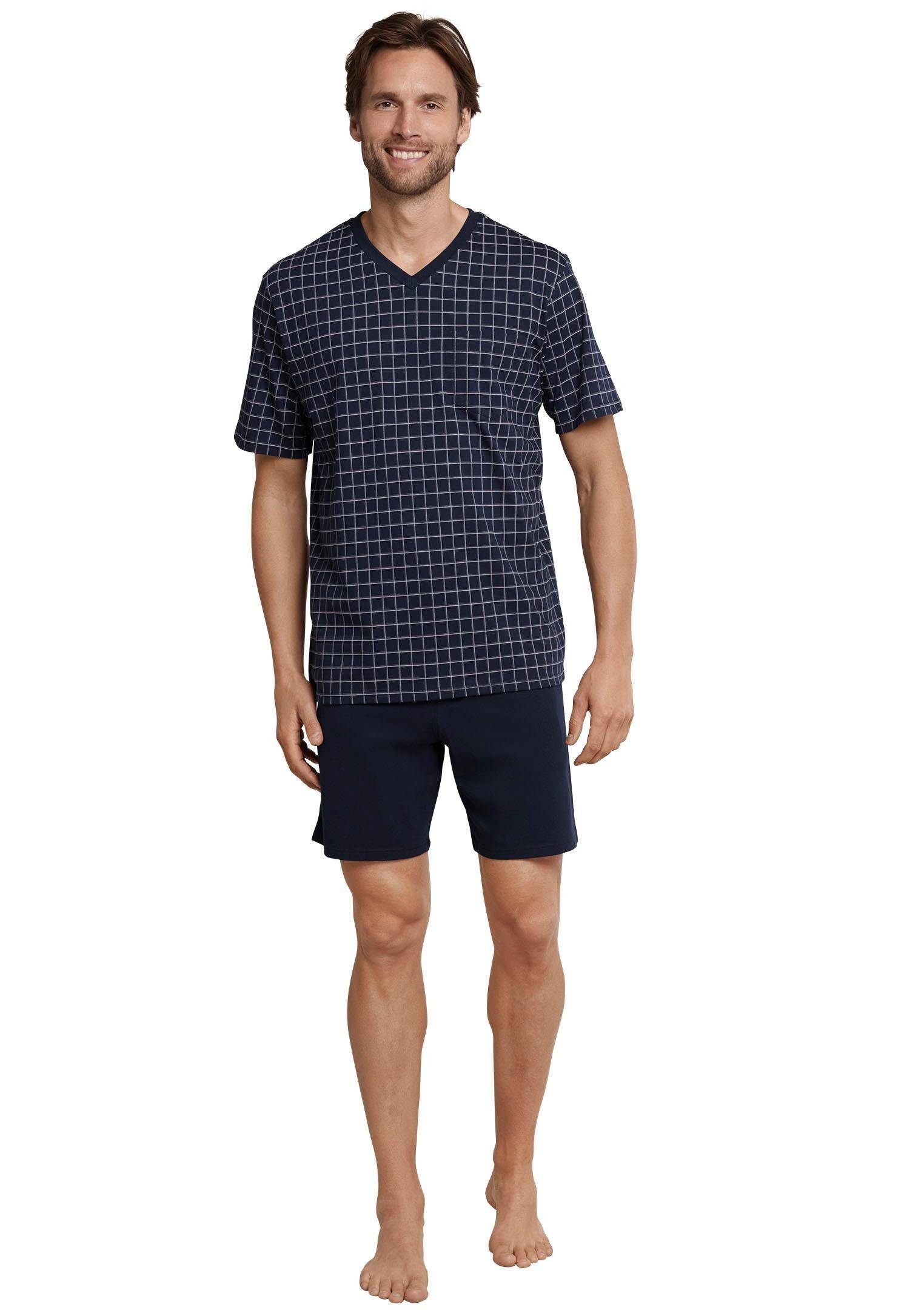 Schiesser Shorty (2 weiß-grauen Unterteil navy 1 / navy kurz mit Karos Pyjama karierter tlg., Stück)