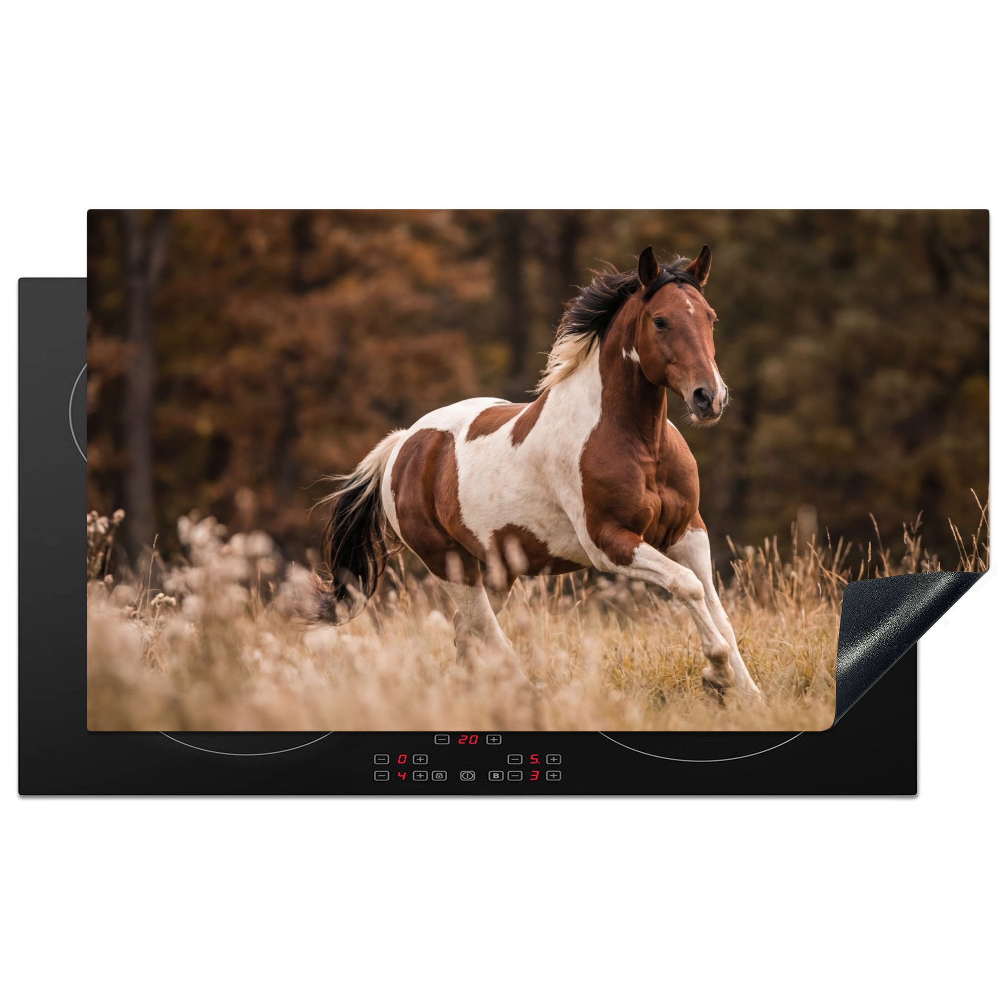 MuchoWow Herd-Abdeckplatte Pferd - Braun - Gras, Vinyl, (1 tlg), Herdabdeckplatten für Ceranfeld, Induktionsschutz, 90x52 cm