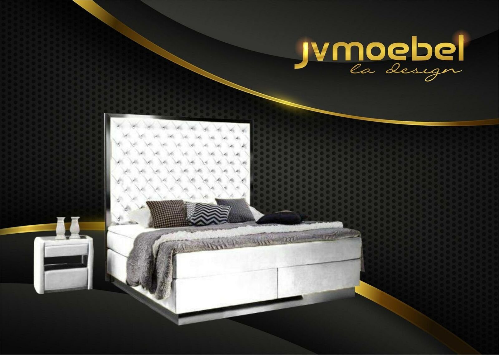 JVmoebel Bett, Boxspringbett Stoff Möbel Betten Bett Textil Schlafzimmer Weiß