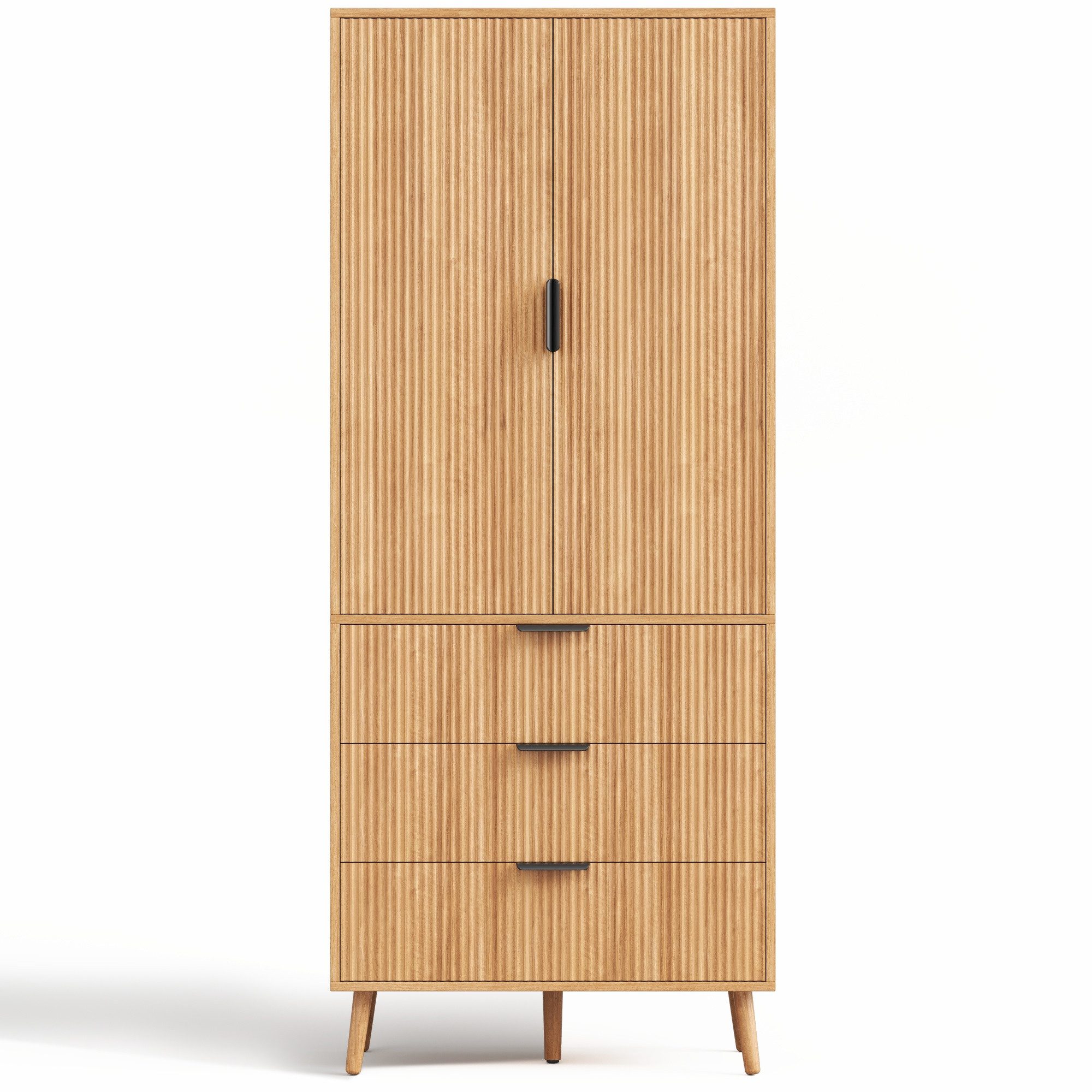 Flieks Hochschrank Vorratsschrank mit 3 Schubladen, Türablagen, verstellbar Einlegeböden (Massivholzbeine, 75x35x180 cm, 1-St., für Küche, Wohnzimmer, Esszimmer – Bild 5 von 5