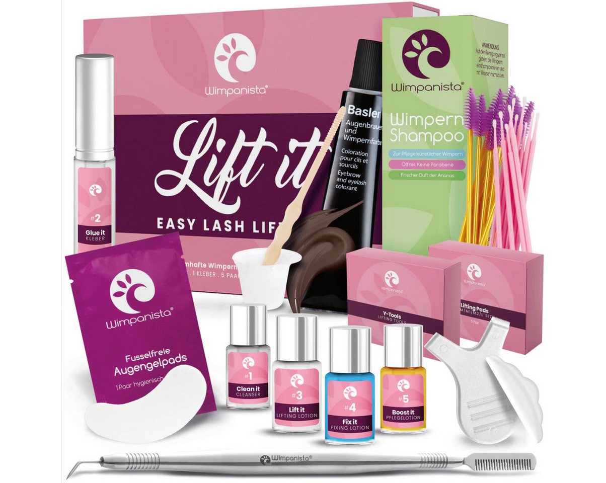 Wimpanista Wimpernpflege Lash Lifting Set 'Lift It' PRO. Lifting Kit & Wimpernfarbe im Set., Wahl aus Braun, Lichtbraun, Schwarz oder Blauschwarz