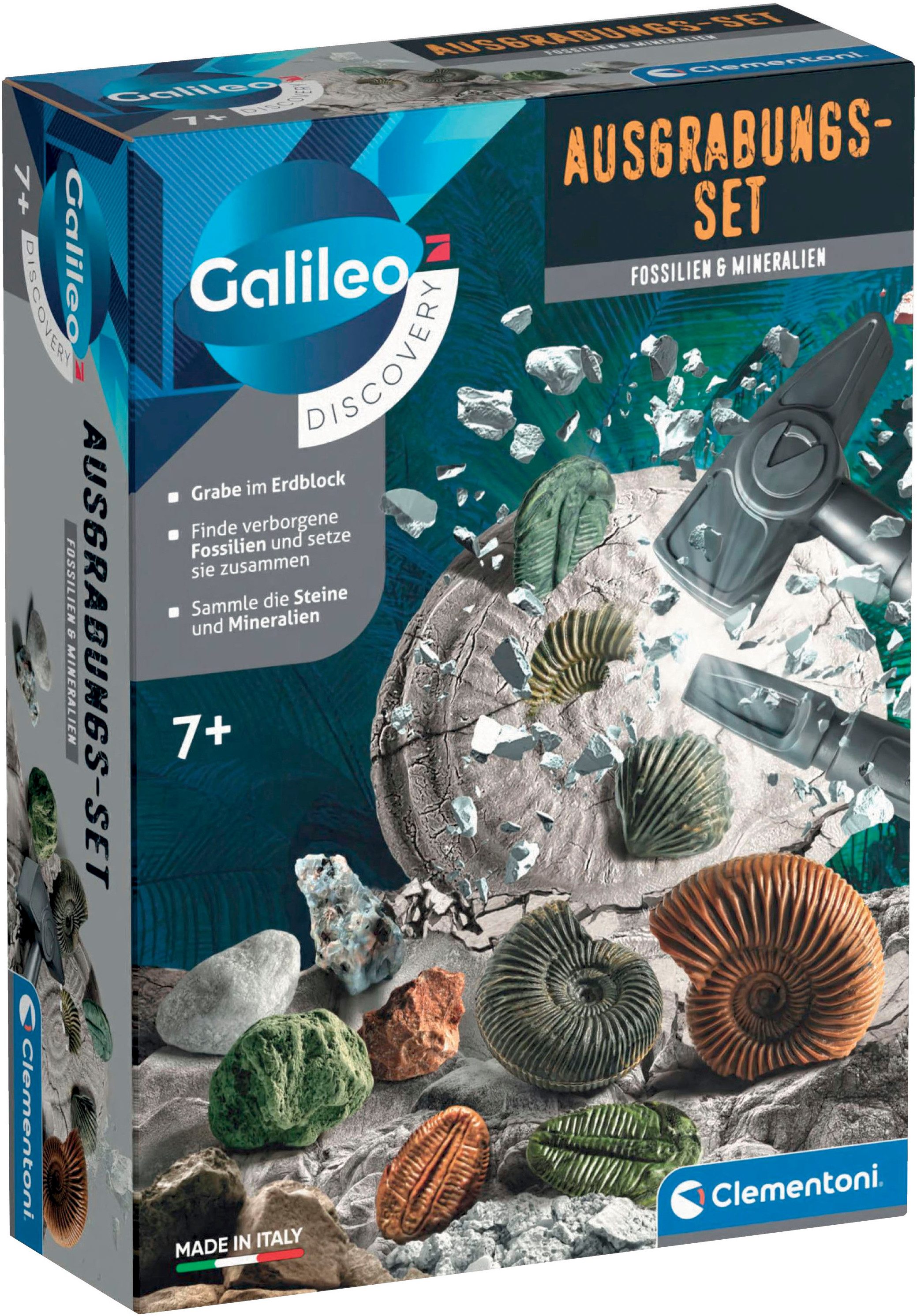 Clementoni® Experimentierkasten Galileo Discovery, Ausgrabungs-Set Fossilien & Mineralien, Made in Europe