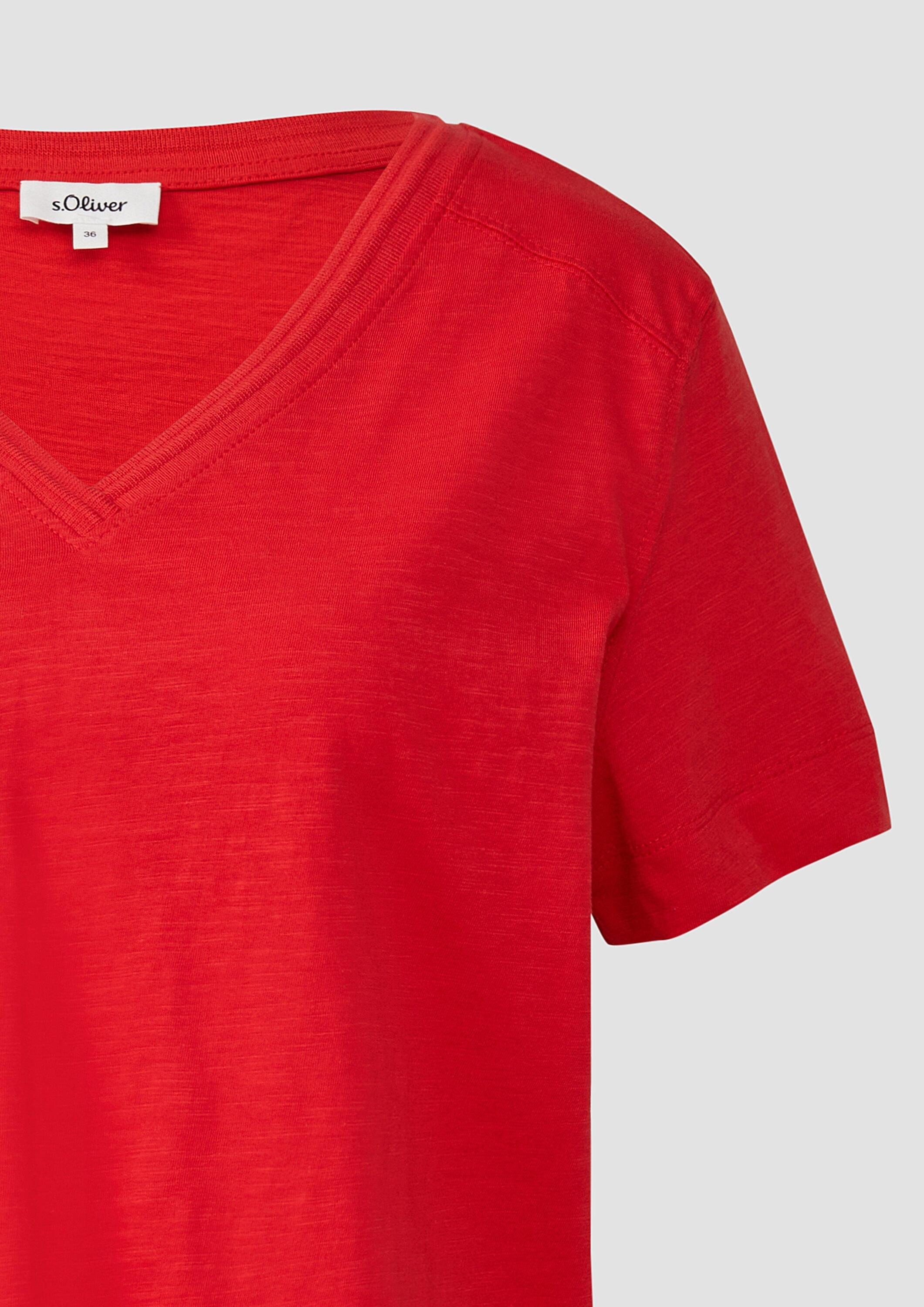 s.Oliver Kurzarmshirt T-Shirt T-Shirt aus Flammgarn mit V-Ausschnitt