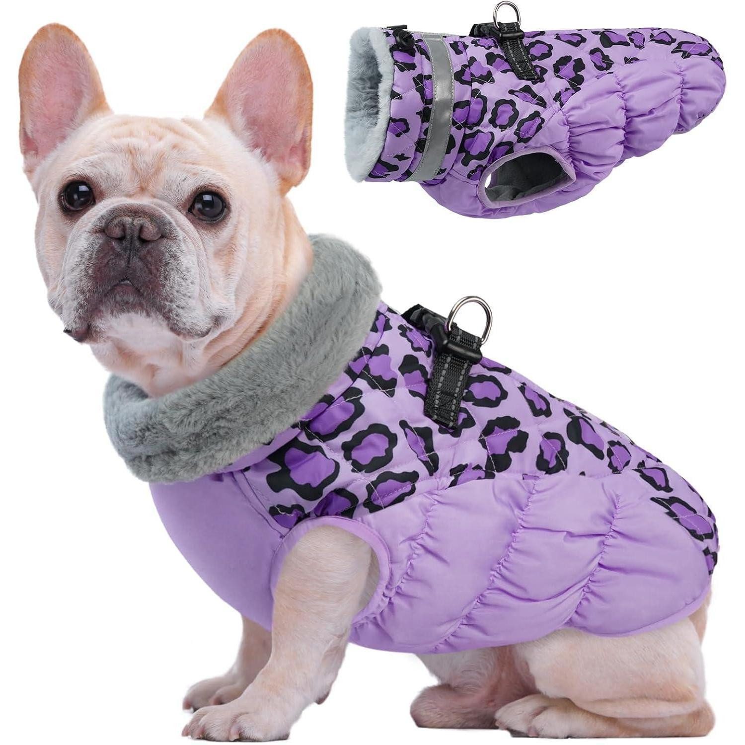 LuxusKollektion Hunde-Halsband Hundejacke wasserdicht Fleecefutter Reflektoren M Lila Leopard