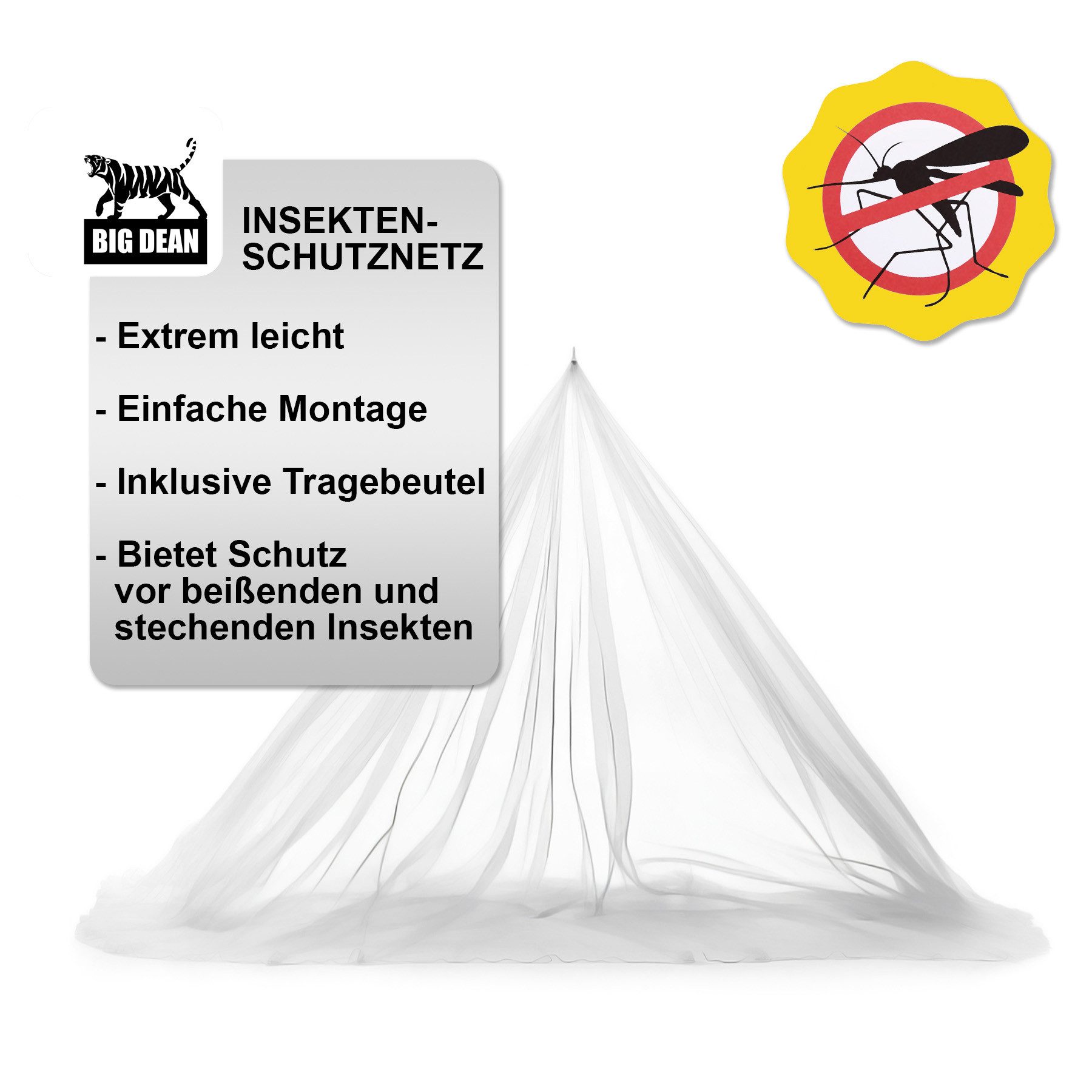 BigDean Moskitonetz Moskitonetz für unterwegs & zu Hause (Packung, 1 St., Insektennetz), Effektiver Insektenschutz, XL Betten Insektennetz – Bild 4 von 5