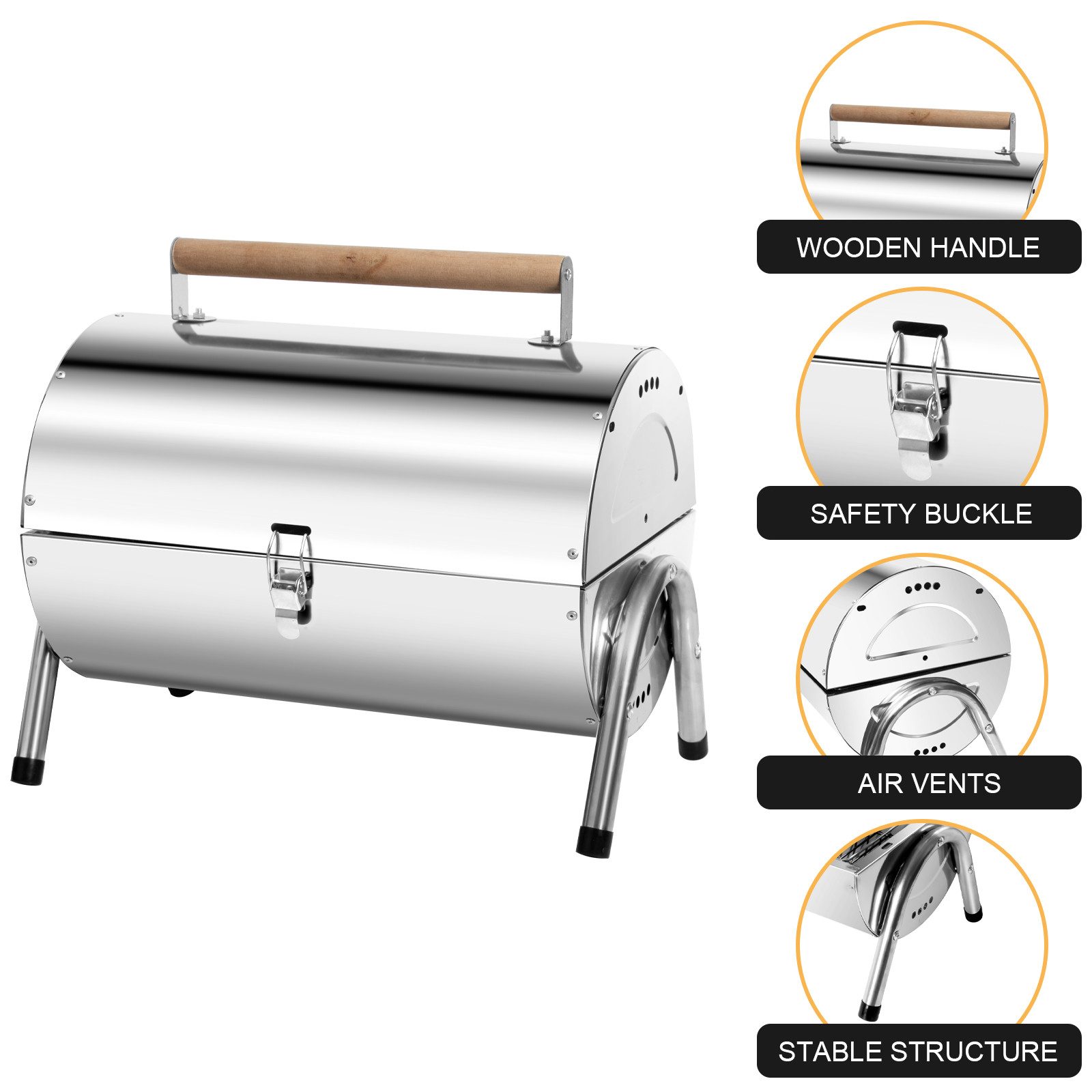 SunJas Holzkohlegrill Edelstahl CA-S22A Tragbarer Klappgrill Doppelgrillfläche 34 x 21,5 cm, Edelstahl Tischgrills Campinggrill  Reisegrill  Koffergrill 