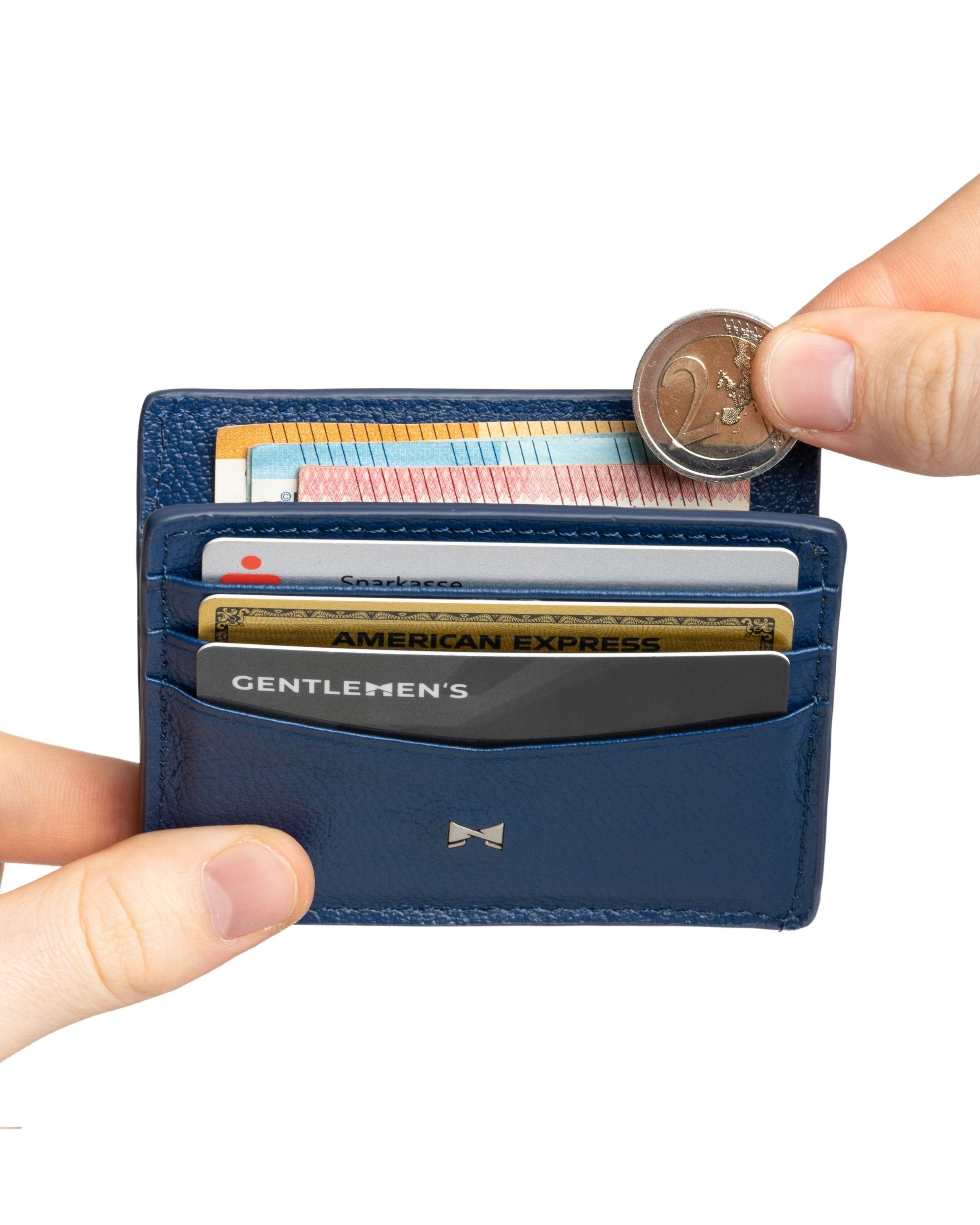 Gentlemen's Kartenetui - Kreditkartenetui mit Mittelfach & RFID Schutz - Slim Wallet Herren, mit Schein- und Münzfach - Herren Geldbeutel mit Fach für AirTag Navy Blue