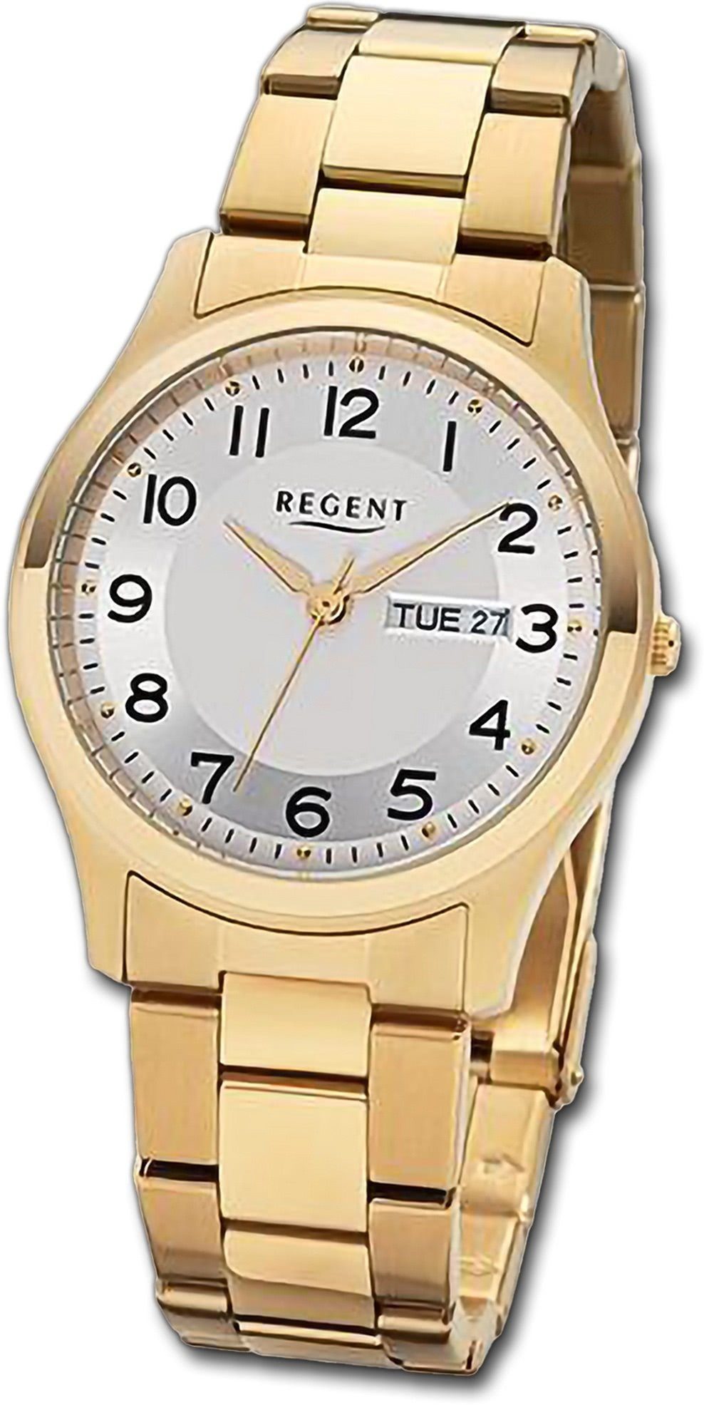 Herren Regent rundes Metallarmband Armbanduhr Regent 37mm) (ca. groß Analog, Gehäuse, extra gold, Herrenuhr Quarzuhr