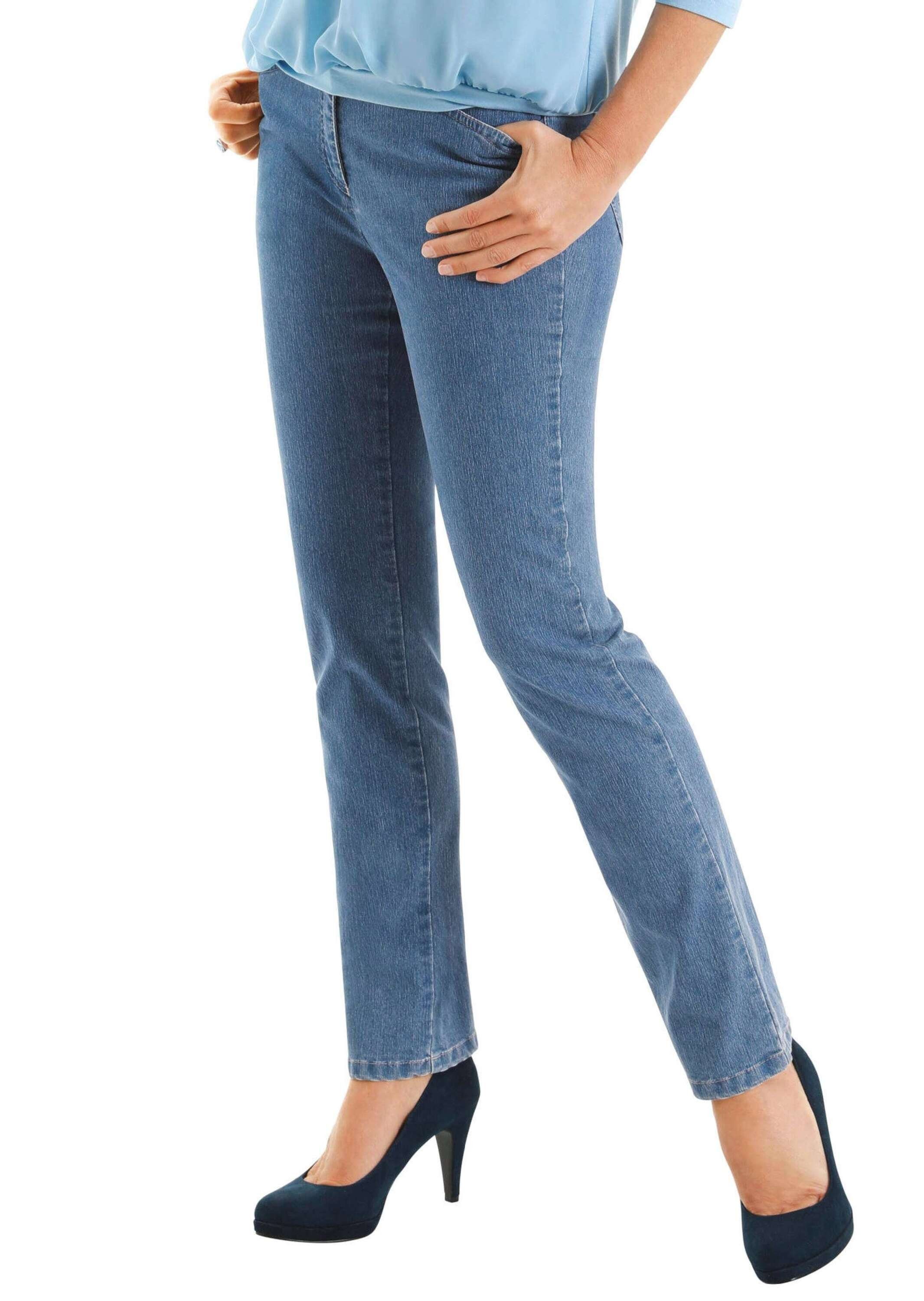 GOLDNER Bequeme Jeans Kurzgröße: Denimhose mit Stretchkomfort Baumwollhose im 5-Pocket-Stil mit elastischem Bund und Knöchellänge