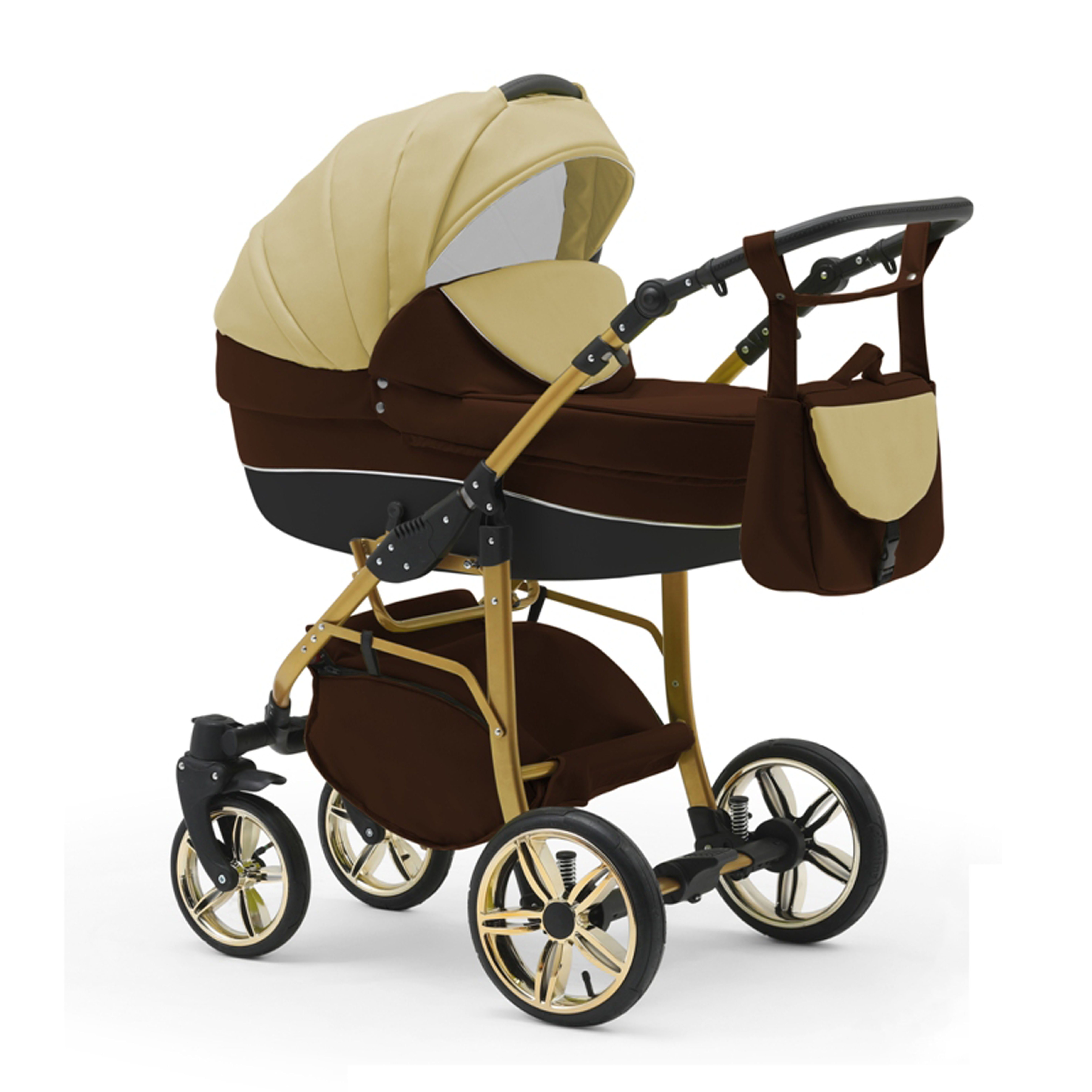 babies-on-wheels Kombi-Kinderwagen 2 in 1 Kinderwagen-Set Cosmo Gold - 13 Teile - in 46 Farben Braun-Beige