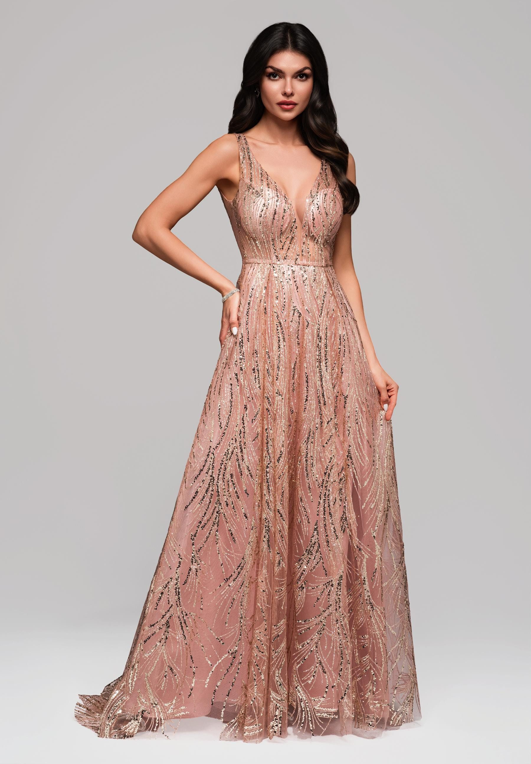 OMBRE Abendkleid Elegantes Abendkleid mit Glitzer-Stickereien günstig online kaufen
