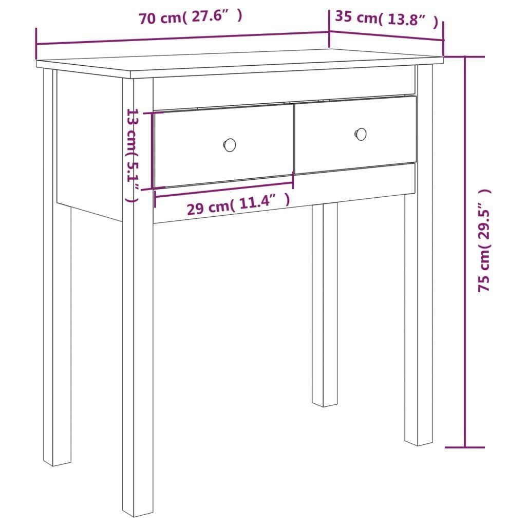 cm Konsolentisch Grau 70x35x75 Beistelltisch Massivholz furnicato (1-St) Kiefer