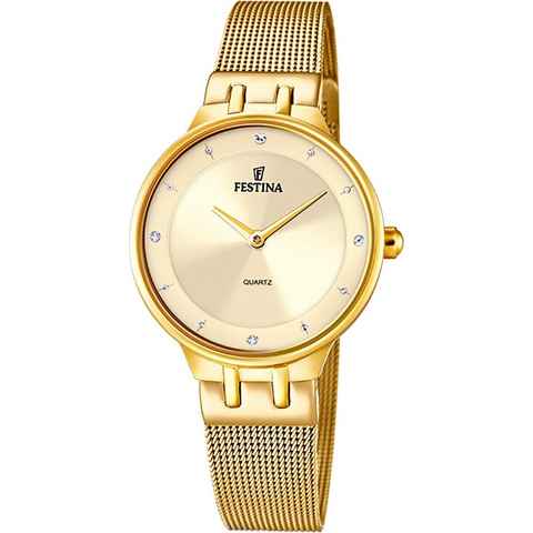 Festina Quarzuhr Festina Damenuhr Mademoiselle, Damen Armbanduhr rund, Edelstahlarmband gold, Fashion