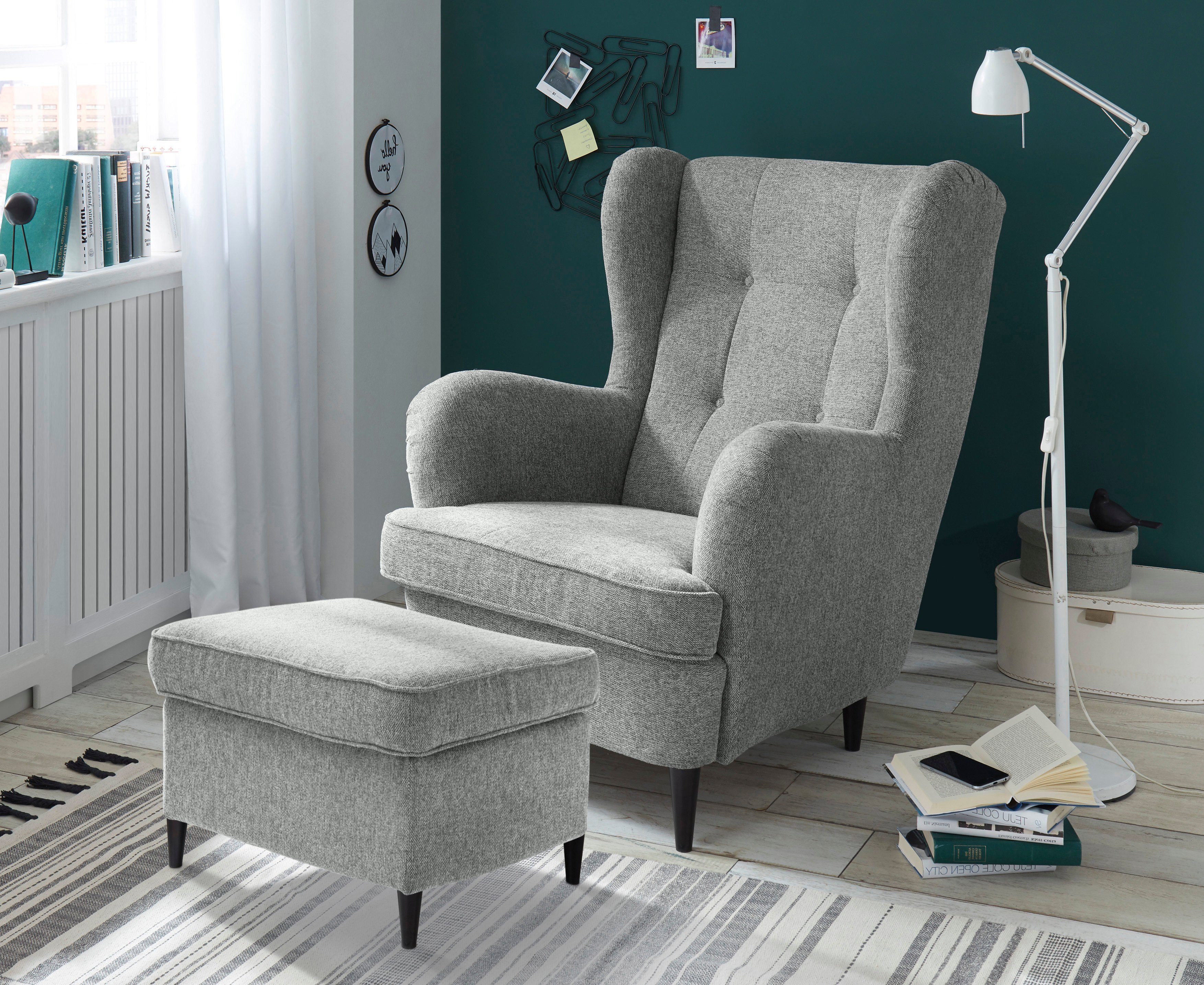 ED EXCITING DESIGN Ohrensessel Oskar, mit Massivholzfüßen