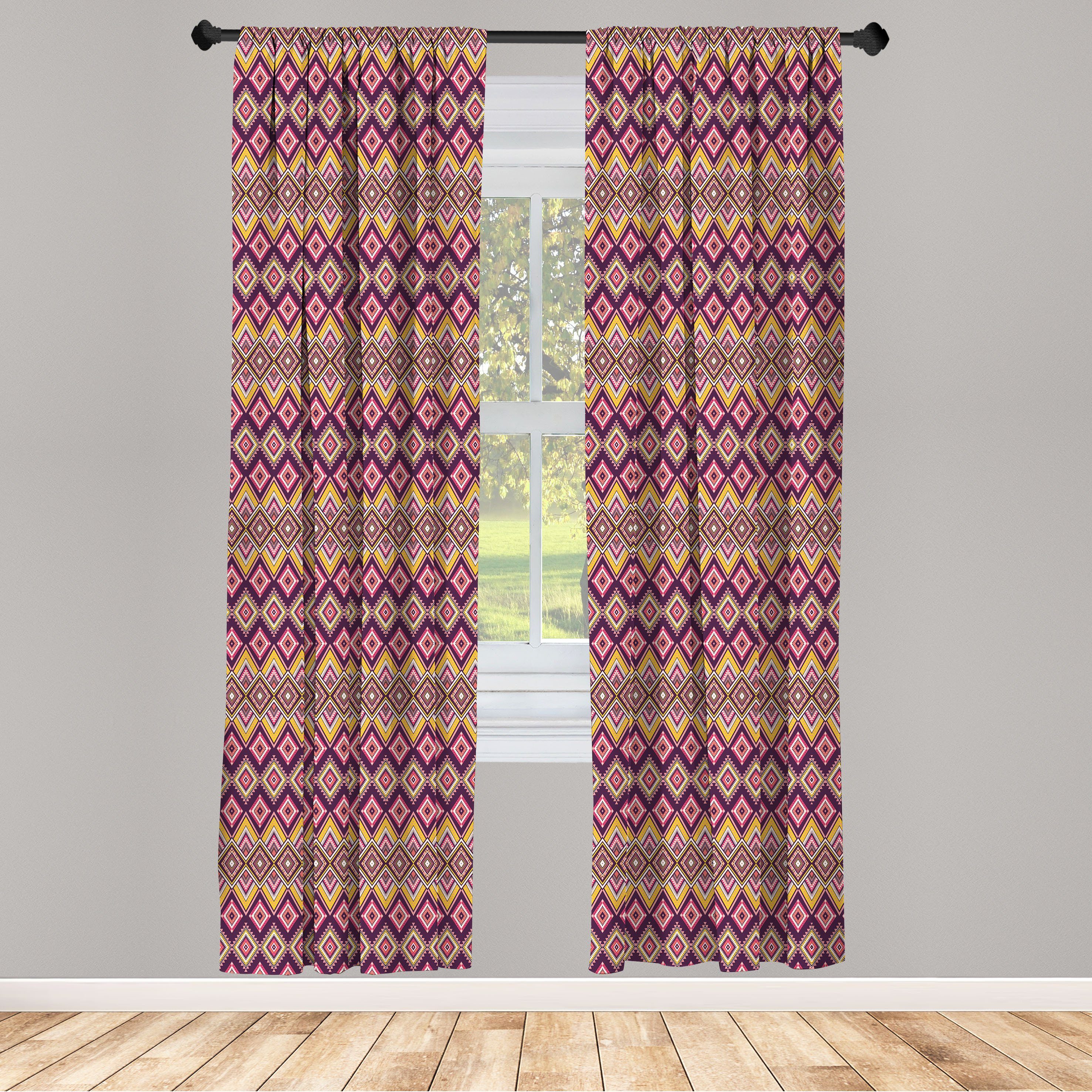 Gardine Vorhang für Wohnzimmer Schlafzimmer Dekor, Abakuhaus, Microfaser, Aztekisch Gebürtige Muster Rhombus Wie