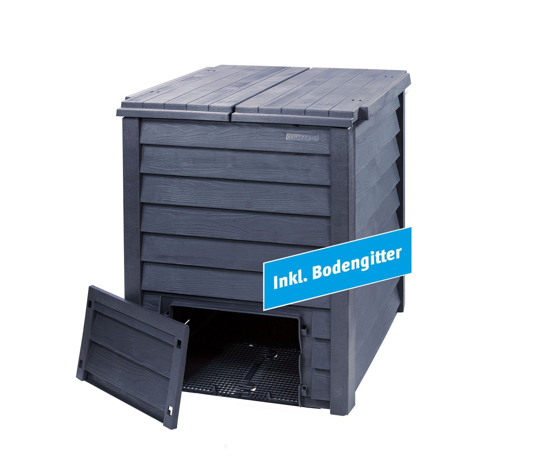 GARANTIA Komposter Thermo Wood Komposter 600 L inkl. Bodengitter, 600 l, (1 Stück, inkl. Bodengitter), Bequemes Befüllen durch zwei große Flügelklappen
