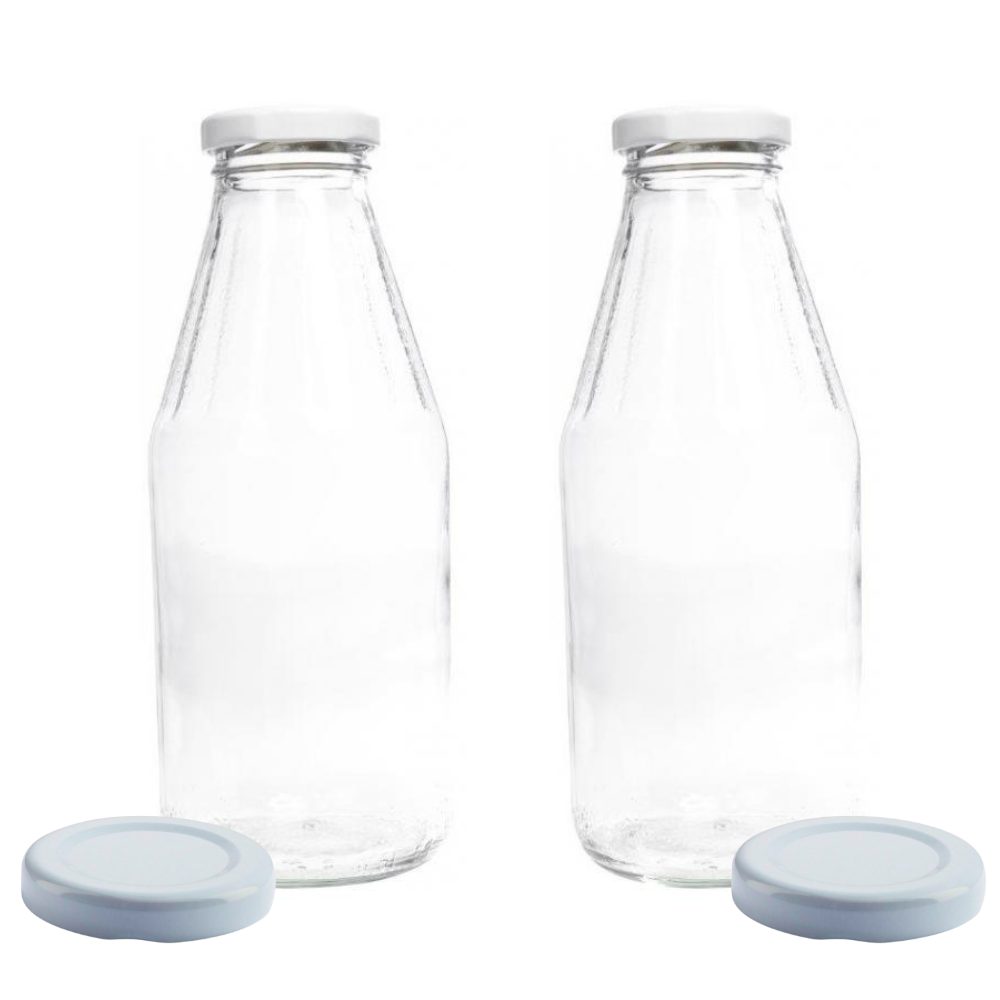 Trinkflasche 500 ml plus weiß Schraubdeckel Milchflasche 2er Set Liter 0,5 mit mikken Fassungsvermögen: Erssatzdeckel, 2