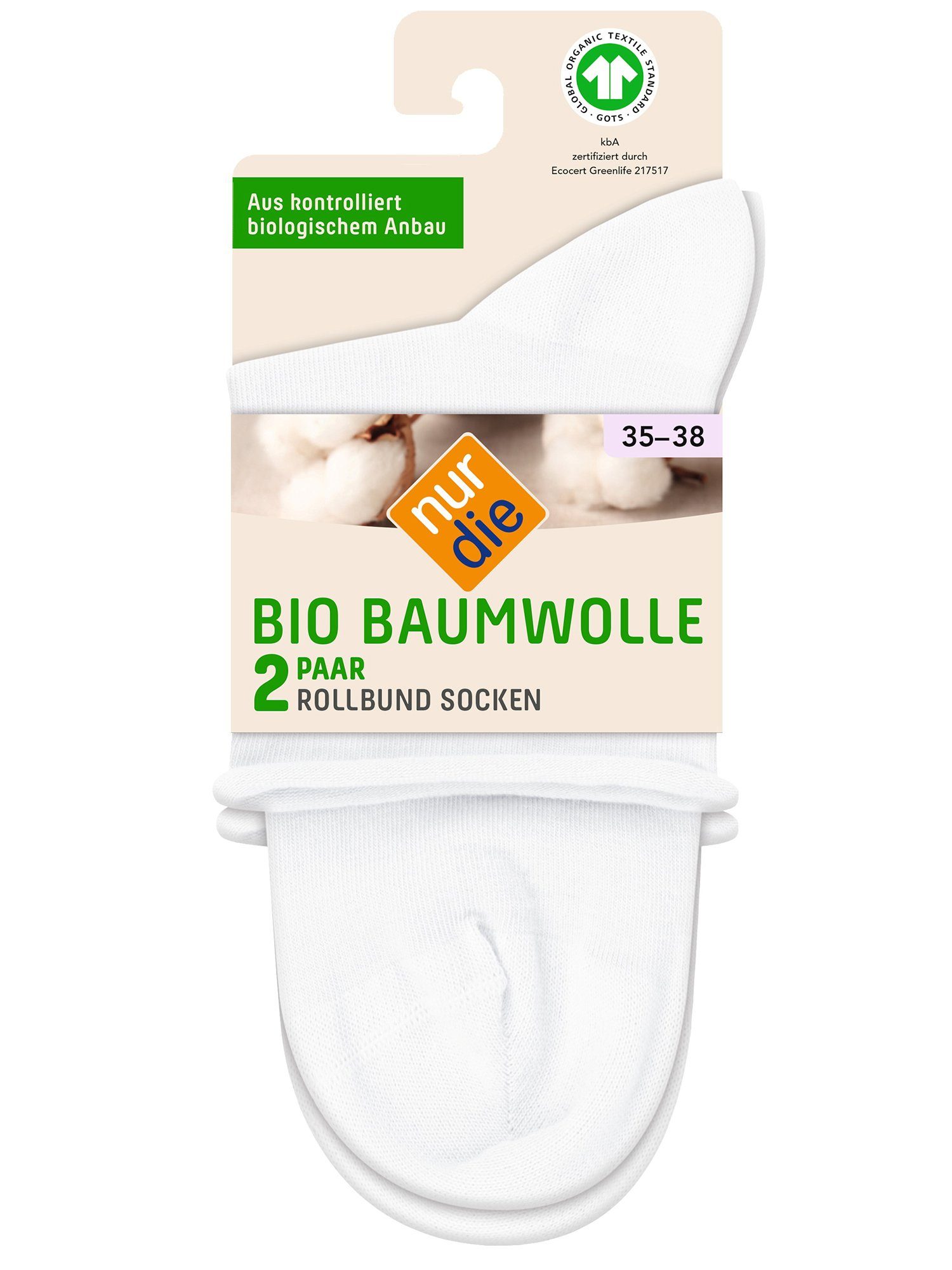 Nur Die Freizeitsocken 2er-Pack Bio Baumwolle mit Rollbund (2-Paar) weiß