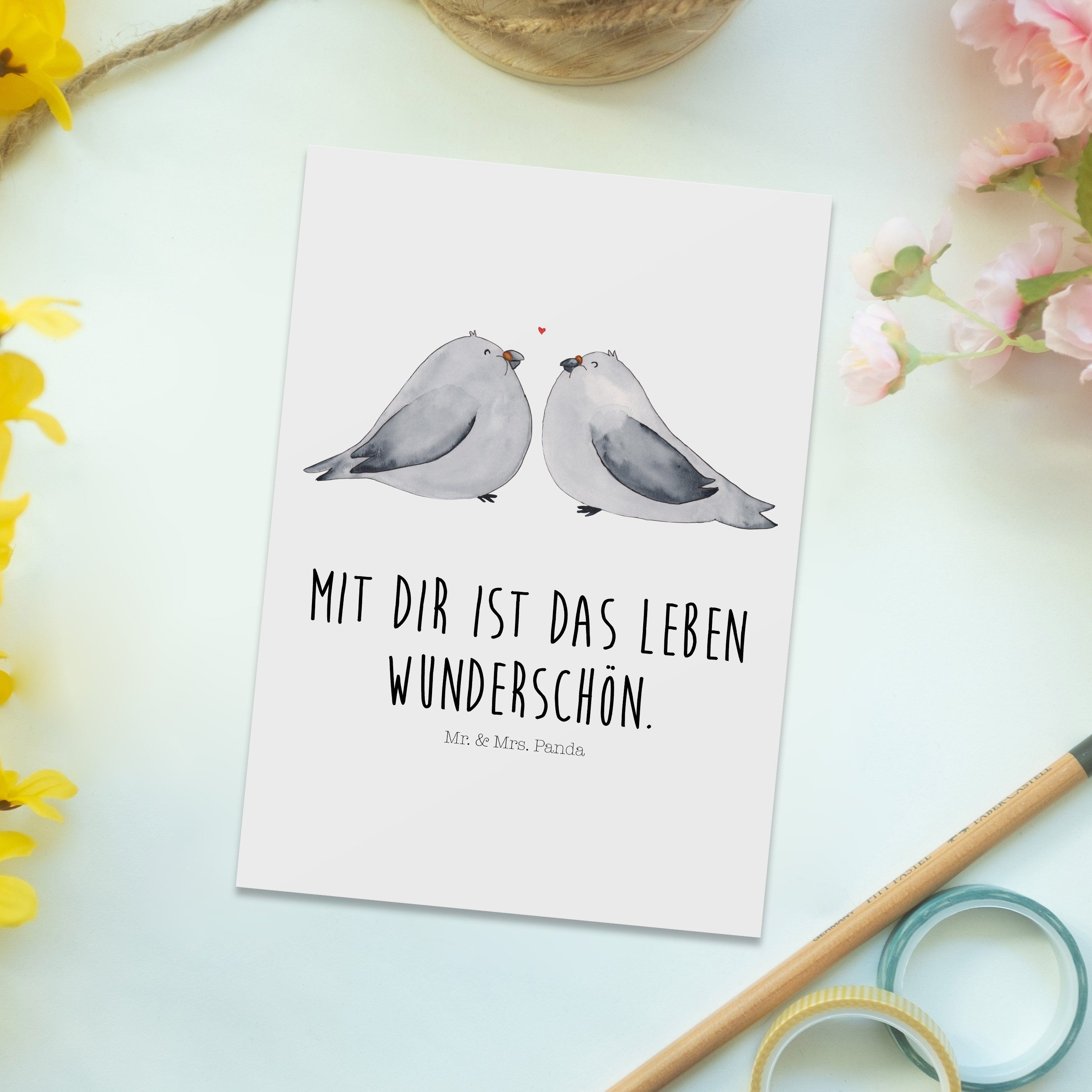 Grußka & - zweit, Turteltauben Liebe Geschenkkarte, Mrs. Mr. - Geschenk, Weiß zu Panda Postkarte