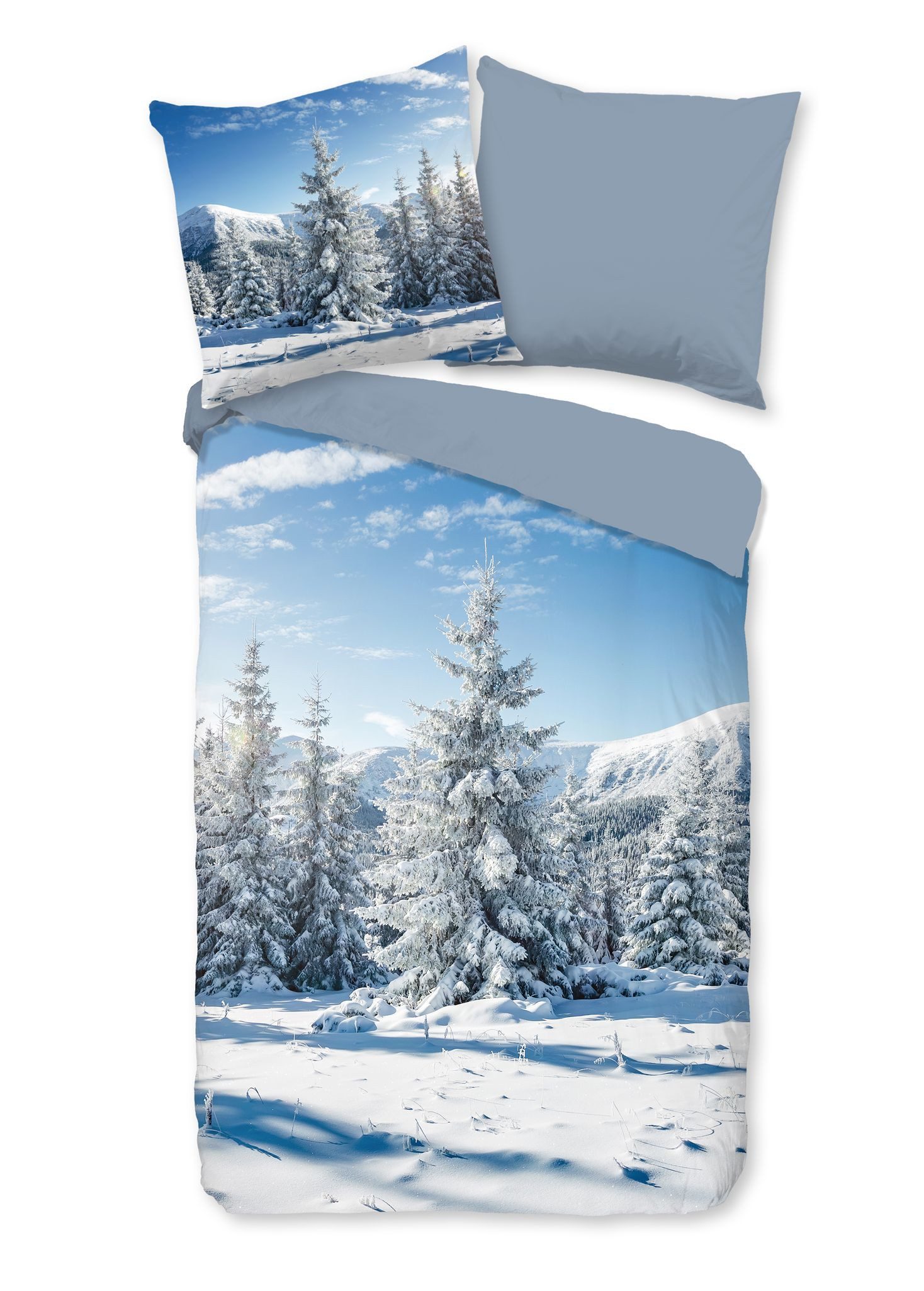 JACK Wendebettwäsche 135x200cm, Winterparadies Berge Blau Weiß, Flanell, 2 günstig online kaufen