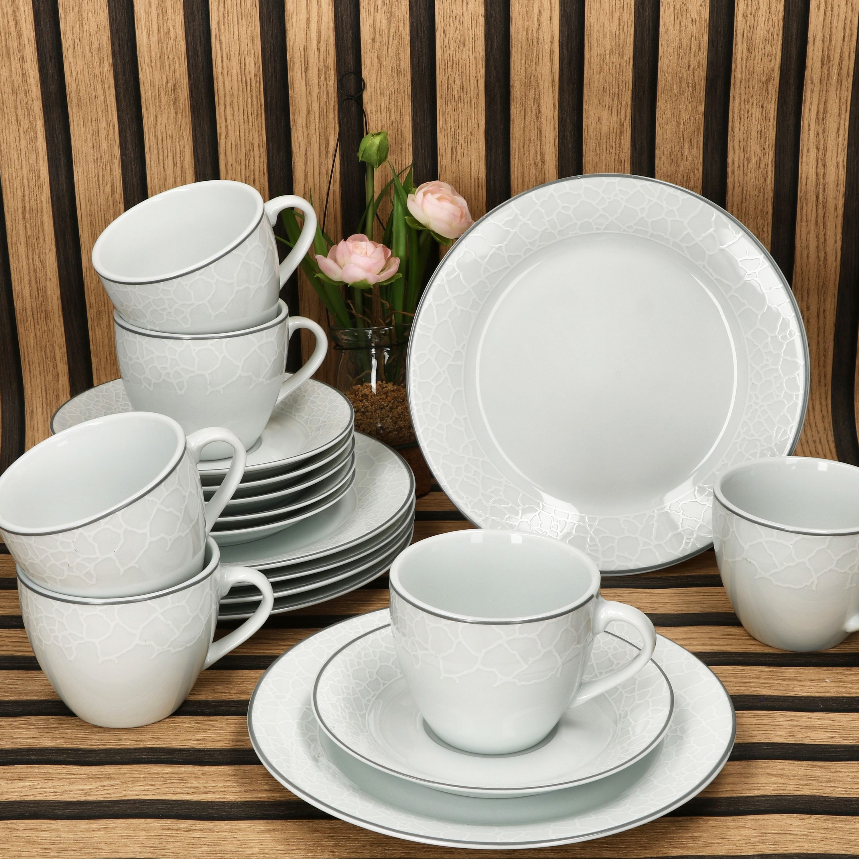 MamboCat Kaffeeservice MamboCat Venedig 18tlg Kaffeeservice Porzellan Geschirr Relief 6 Pers, Porzellan