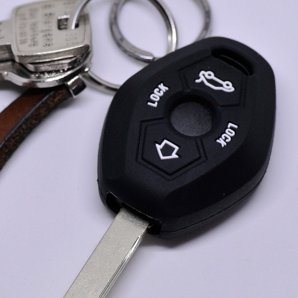 mt-key Schlüsseltasche Autoschlüssel Softcase Silikon Schutzhülle Schwarz, für BMW 3er E46 X3 E83 X5 E53 Z8 E52 5er E61 Z4 E85 E86 ab 1998