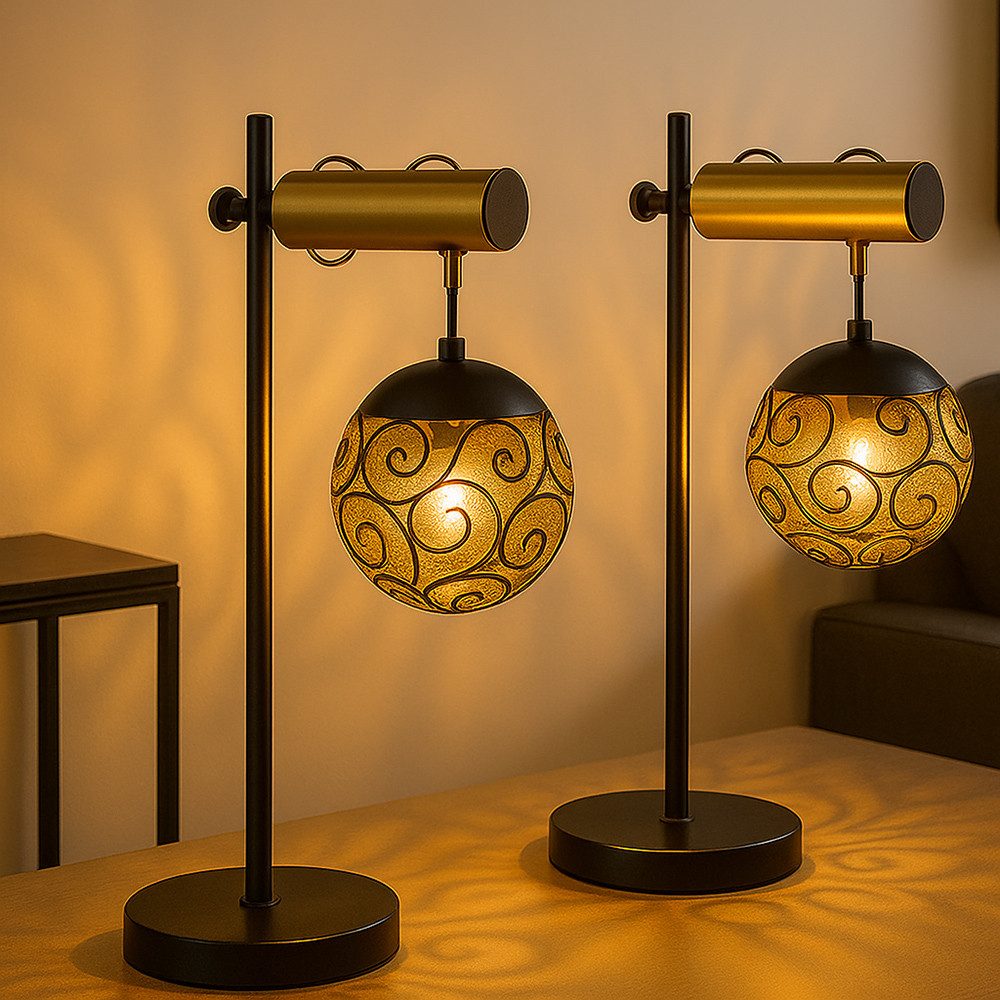 GLOBO LIGHTING Tischleuchte, Leuchtmittel nicht inklusive, Tischlampe Nachttischlampe höhenverstellbar schwarz gold H 55 cm