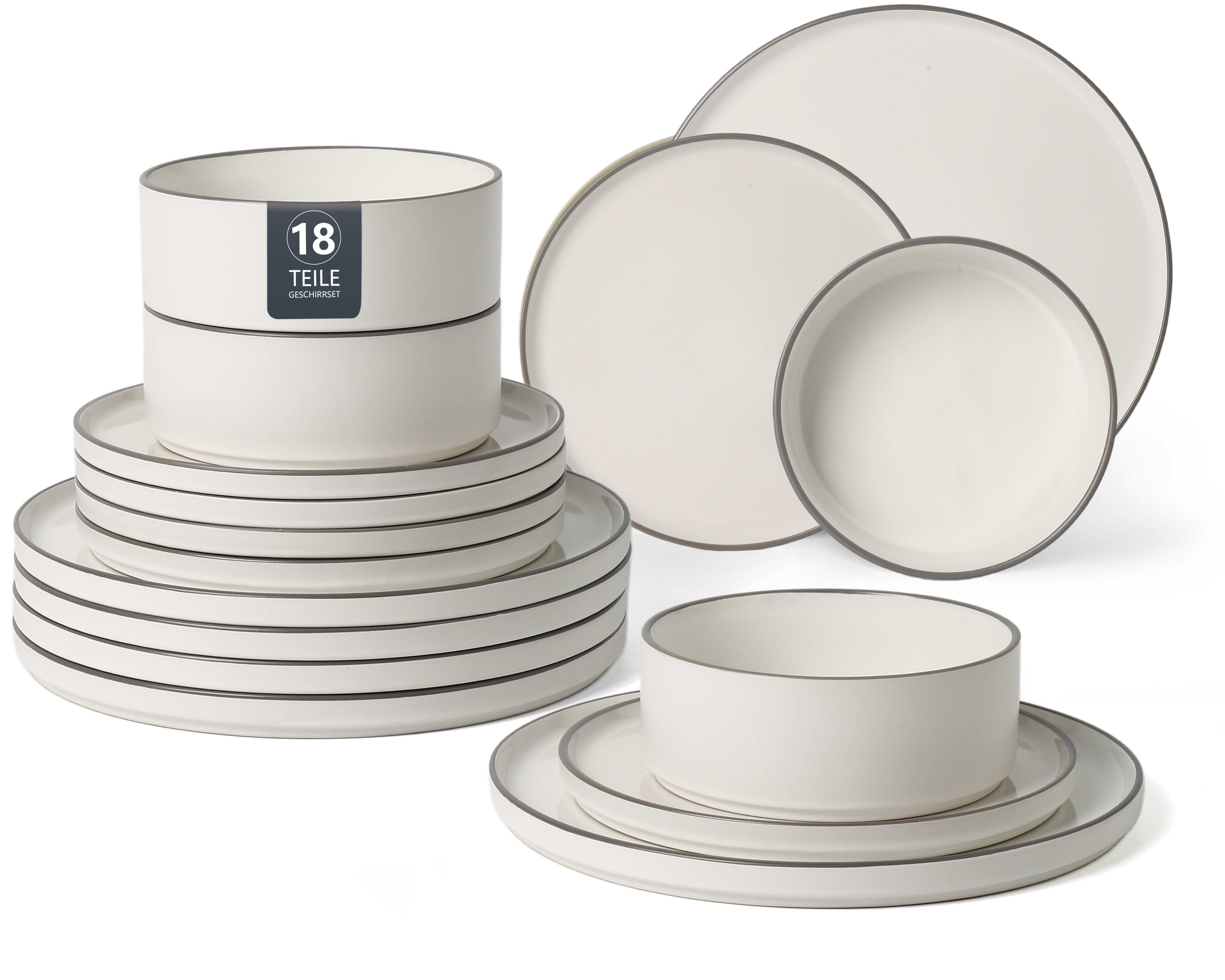 OTTO home Geschirr-Set Ylvii, außen matt, innen glänzend (18-tlg), 6 Personen, Steinzeug, spülmaschinenfest und mikrowellengeeignet
