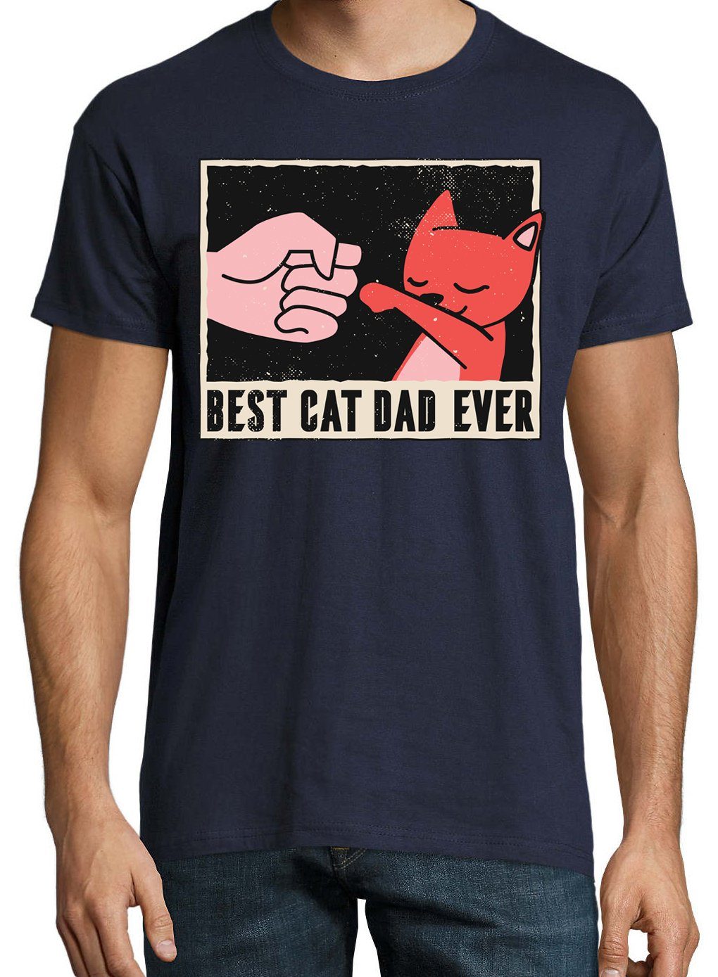 Cat Designz T-Shirt Ever Herren Best mit Dad Frontprint Shirt Youth Navyblau lustigem