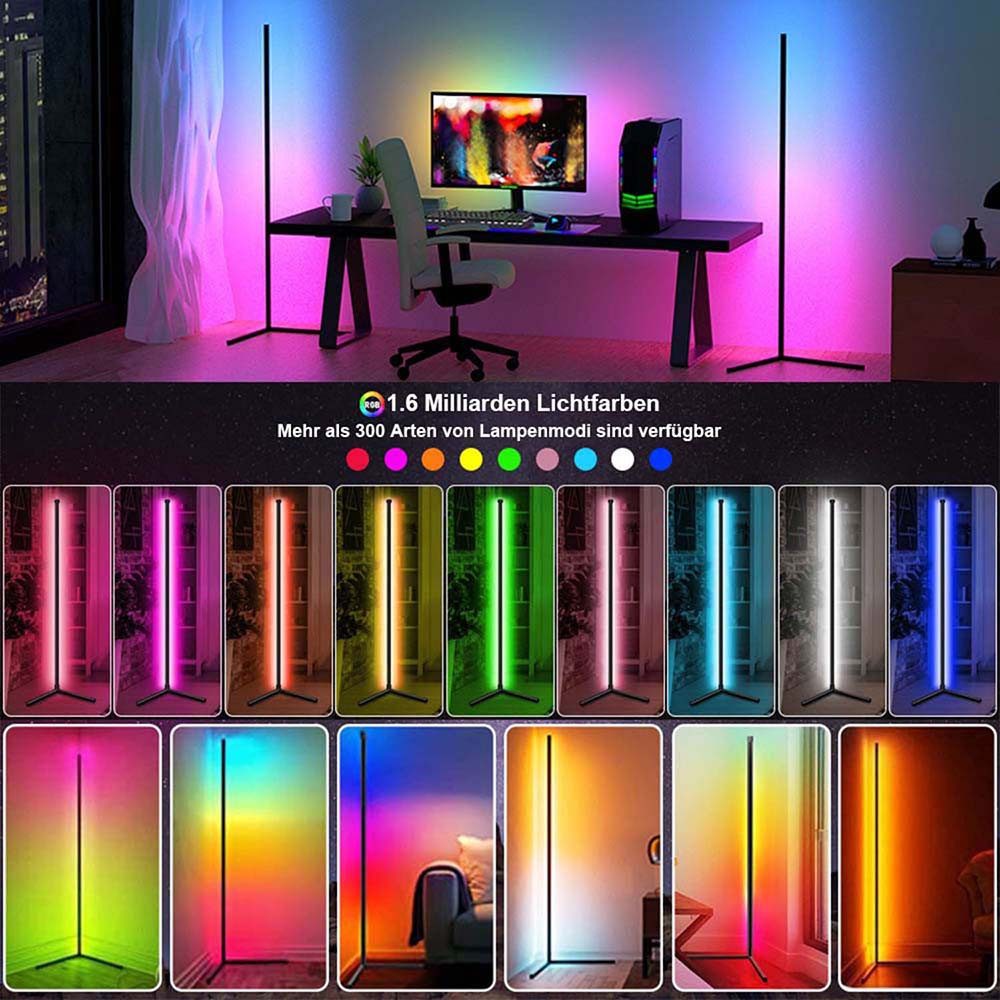MUPOO LED Lichtleiste LED Stehlampe Wohnzimmer, RGB Ecklampe, Fernbedienung/App-Steuerung, USB, Dimmbar, Musik Sync