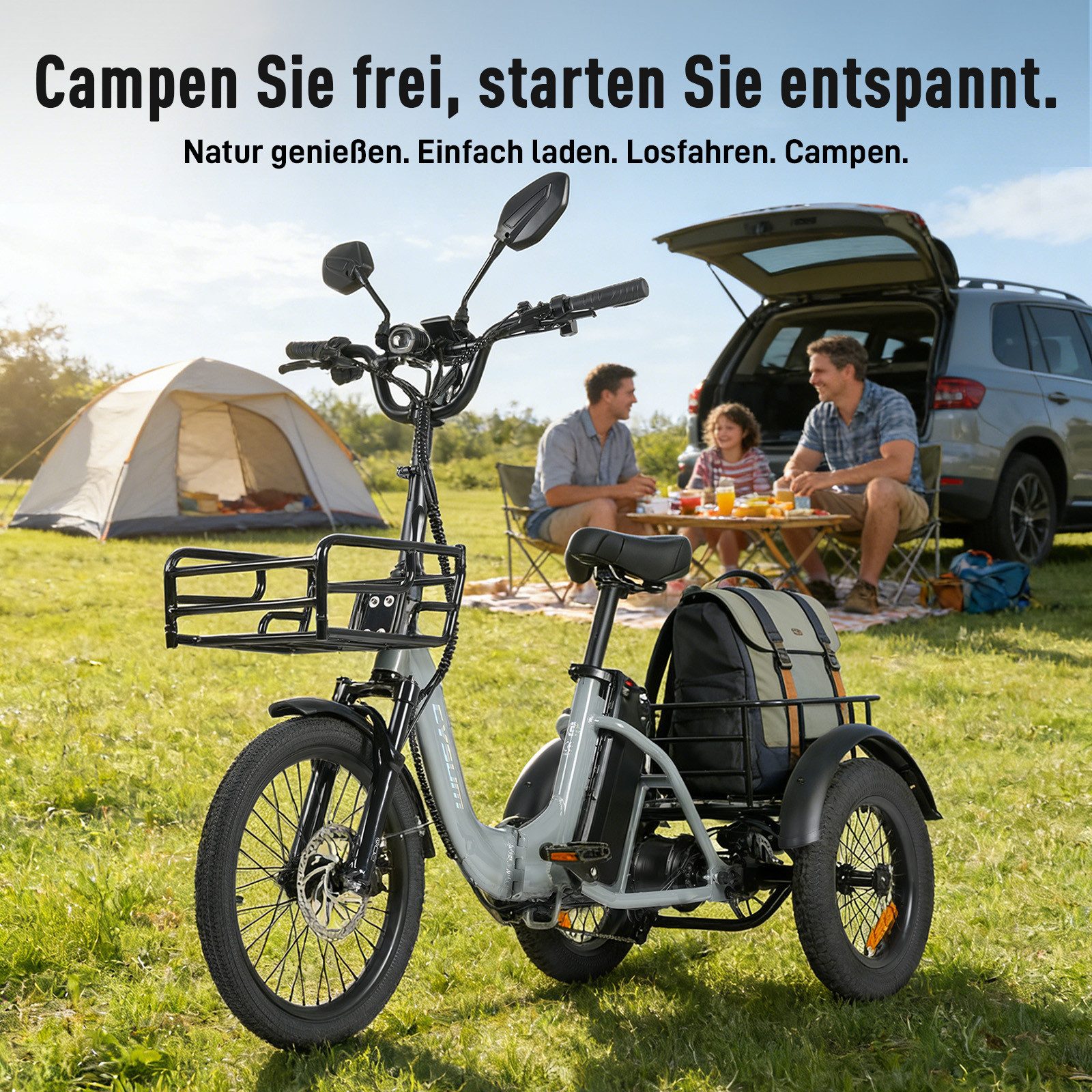 Vankel E-Bike Cityrad AG1 3 rad Faltbares Damen u. Herren E-Fahrrad 960WH Pedelec, 120 km, Heckmotor, 960 Wh, (Beleuchtungsset mit Batterieladegerät, Batterieschlüssel, Werkzeug), Faltbares 3-Rad-E-Bikes 250W, 48V 20AH Akku, 20"×3.0" Reifen