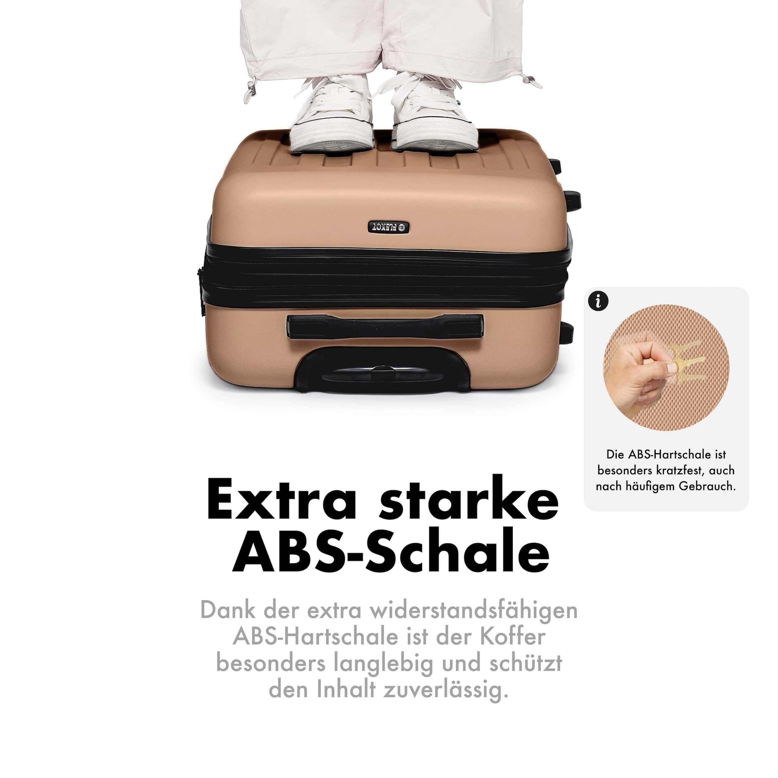 Flexot Hartschalen-Trolley F-3045 (Gr. M, L, XL) – Kofferset – ABS-Hartschale, 4 Rollen, Robuster und moderner Koffer mit vier 360° Rollen und Zahlenschloss