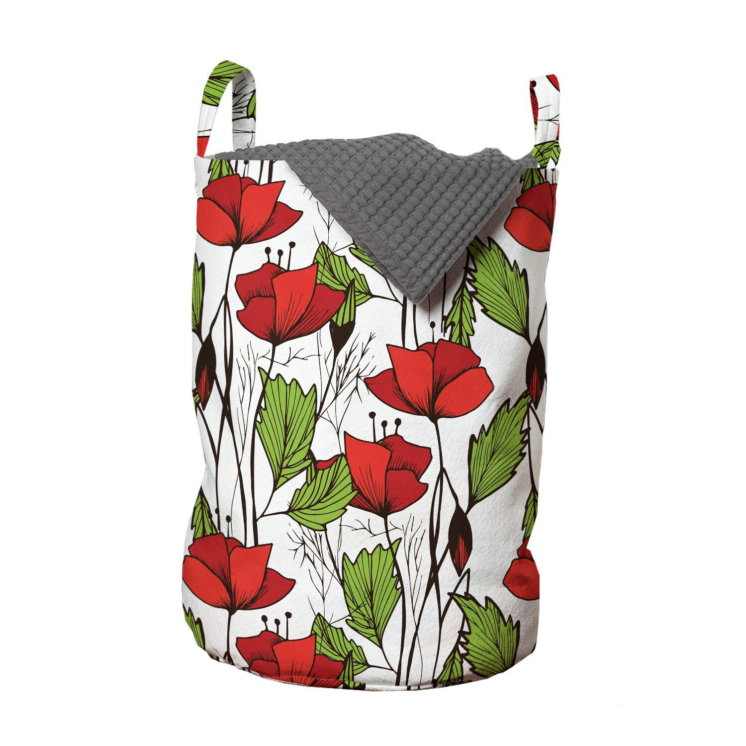 Abakuhaus Wäschesäckchen Wäschekorb mit Griffen Kordelzugverschluss für Waschsalons, Blumen Nahaufnahme Ansicht der Mohnblumen