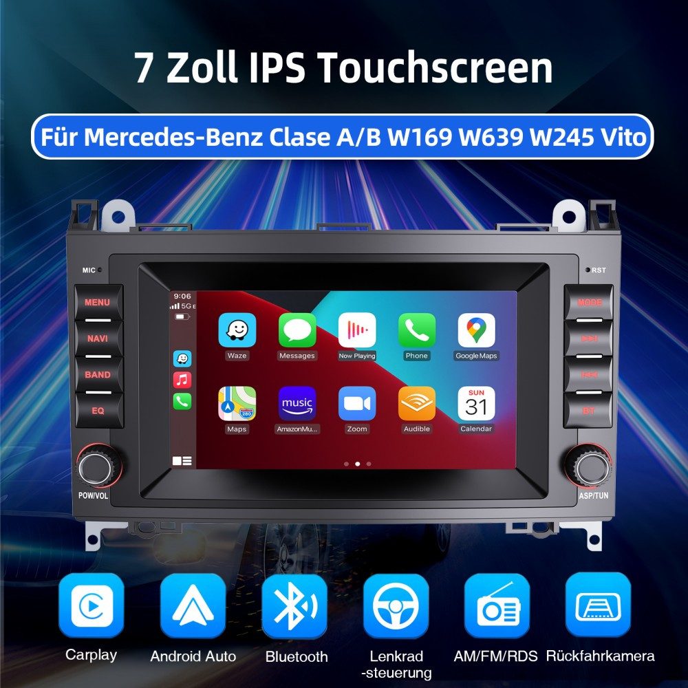 ESSGOO Für Mercedes-Benz A B Klasse Vito W169 W639 W245 Carplay Android Auto Navigationsgerät (Carplay Android Auto Bluetooth FM AM)
