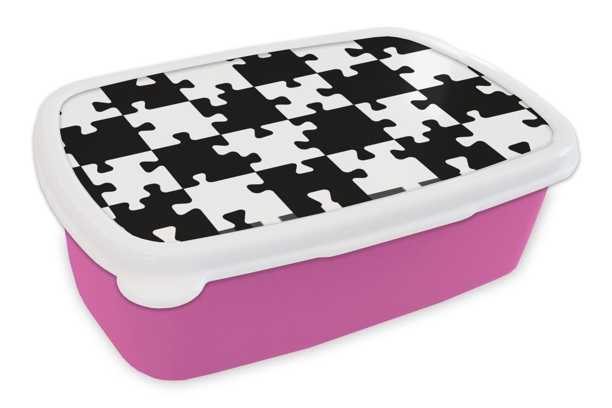 MuchoWow Lunchbox Puzzle - Schach - Muster, Kunststoff, (2-tlg), Brotbox für Erwachsene, Brotdose Kinder, Snackbox, Mädchen, Kunststoff rosa