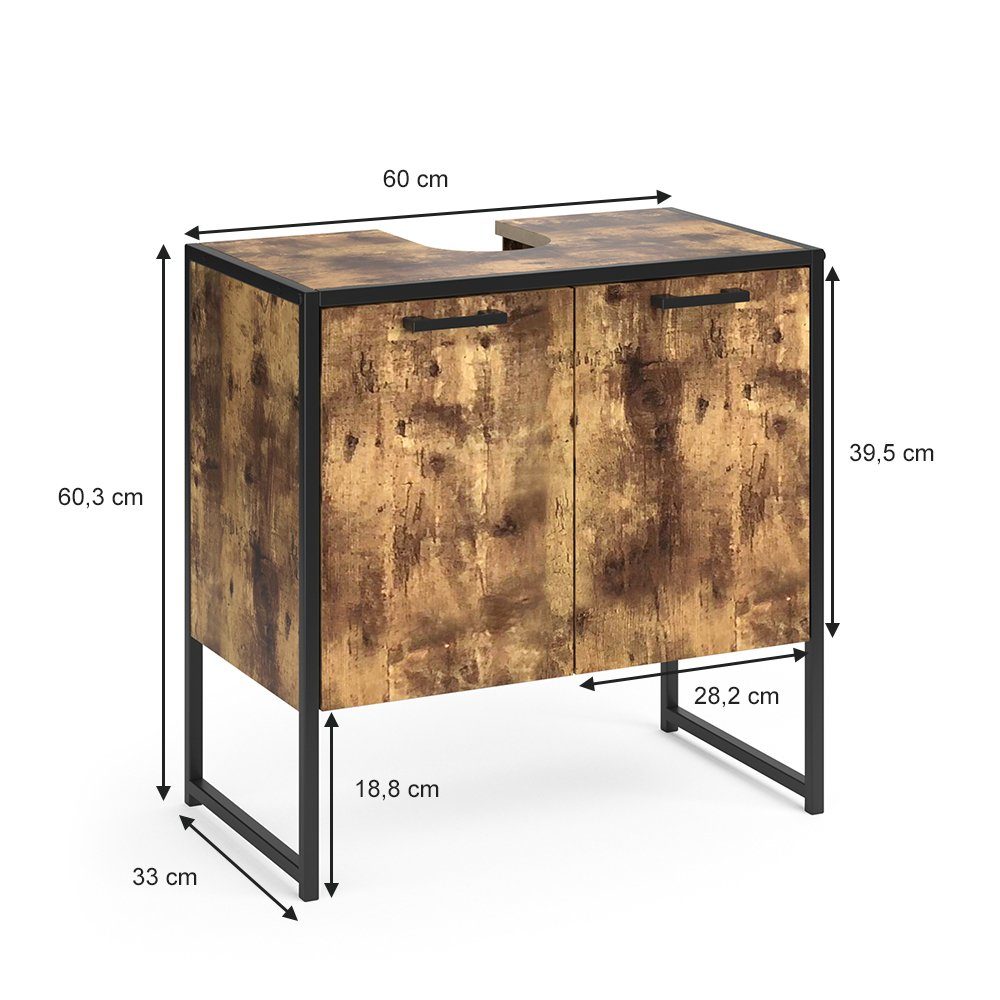 Vicco Waschbeckenunterschrank Fyrk, Eiche rustikal/Schwarz, 60 x 60 cm (1-St)