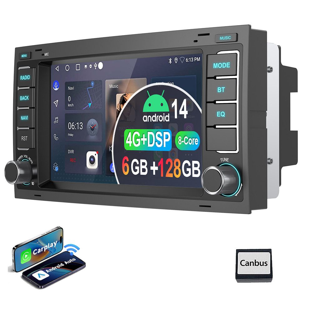 ESSGOO 8-Kern Für VW T5 Multivan Transporter 6GB+128GB Android14 Autoradio Autoradio (Digitalradio (DAB), RDS, FM, AM, DSP 4G LTE GPS Navi WIFI BT SWC EQ)